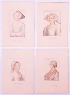 Conjunto de cuatro grabados a puntilla de "Dibujos de Hans Holbein" /// Enrique VIII