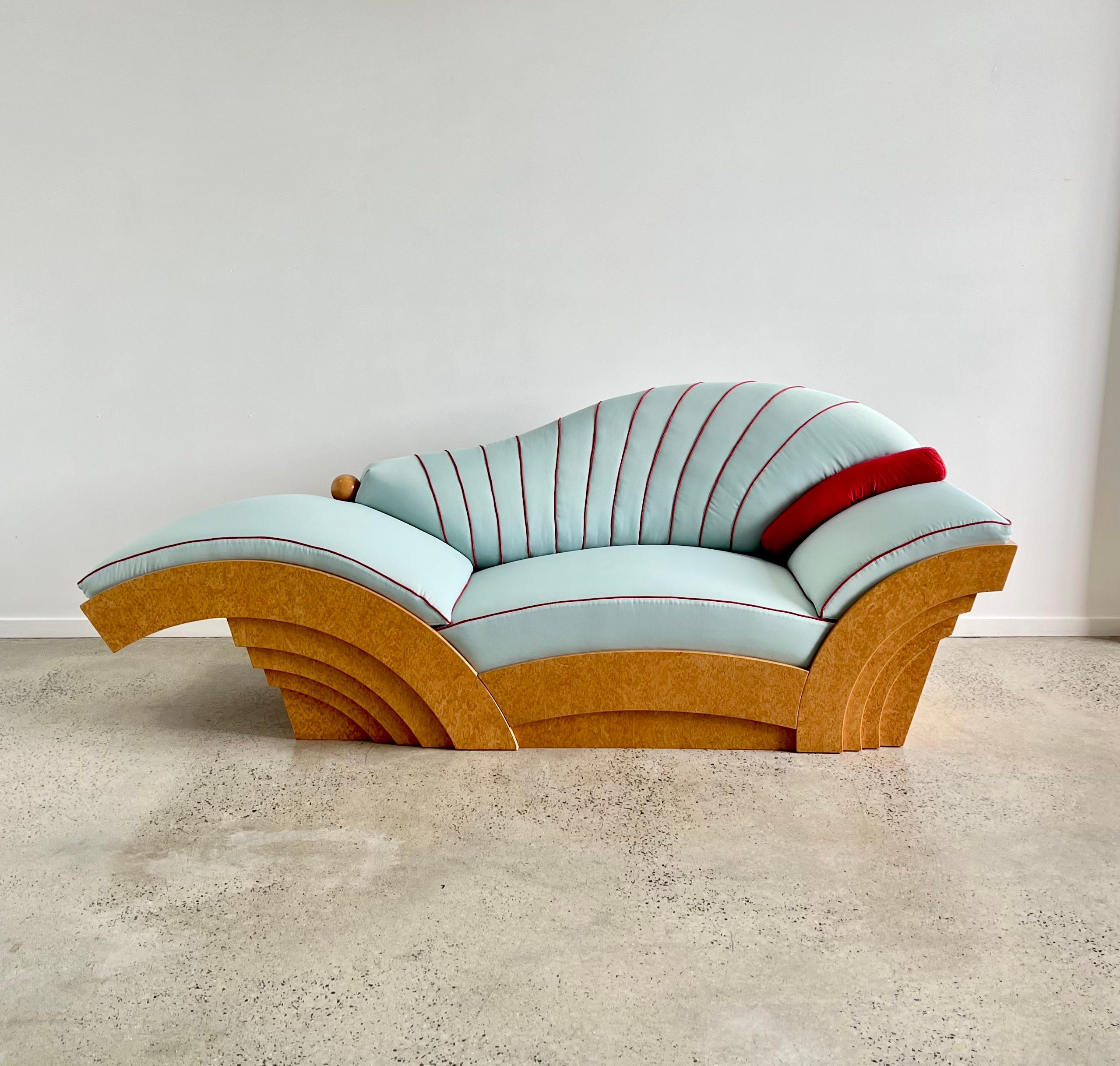 A beautiful and rare sofa from this post-modern Austrian designer. Hollein was born in Vienna in 1934 and worked with Sottsass during the Memphis period. This rare and unique sofa was produced in a limited edition by Poltronova and named after