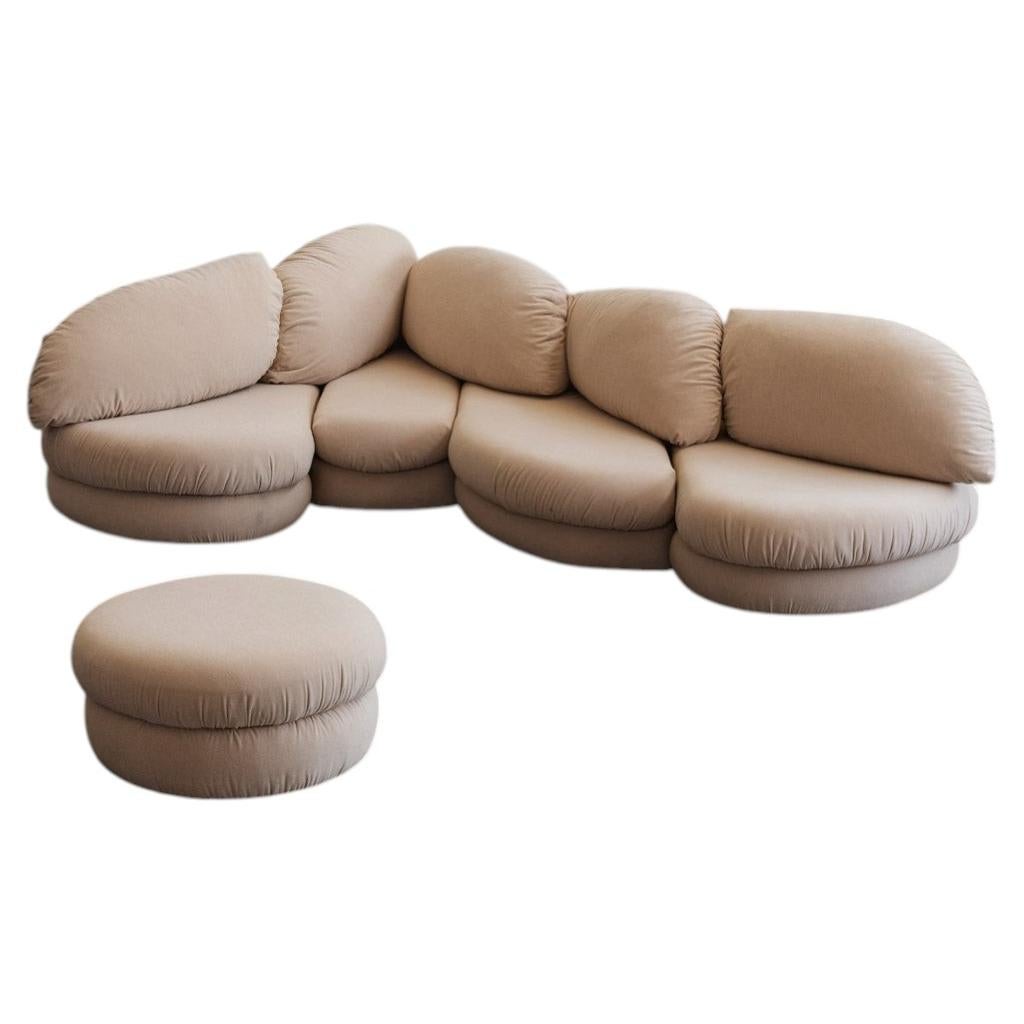 Hans Hopfer "Brioche" Sofa with Ottoman for Neue Wiener Werkstätte, 1970s For Sale