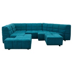 Hans Hopfer 'Castell' Blue Modular Sectional Sofa for Wiener Werkstätte, 1970s