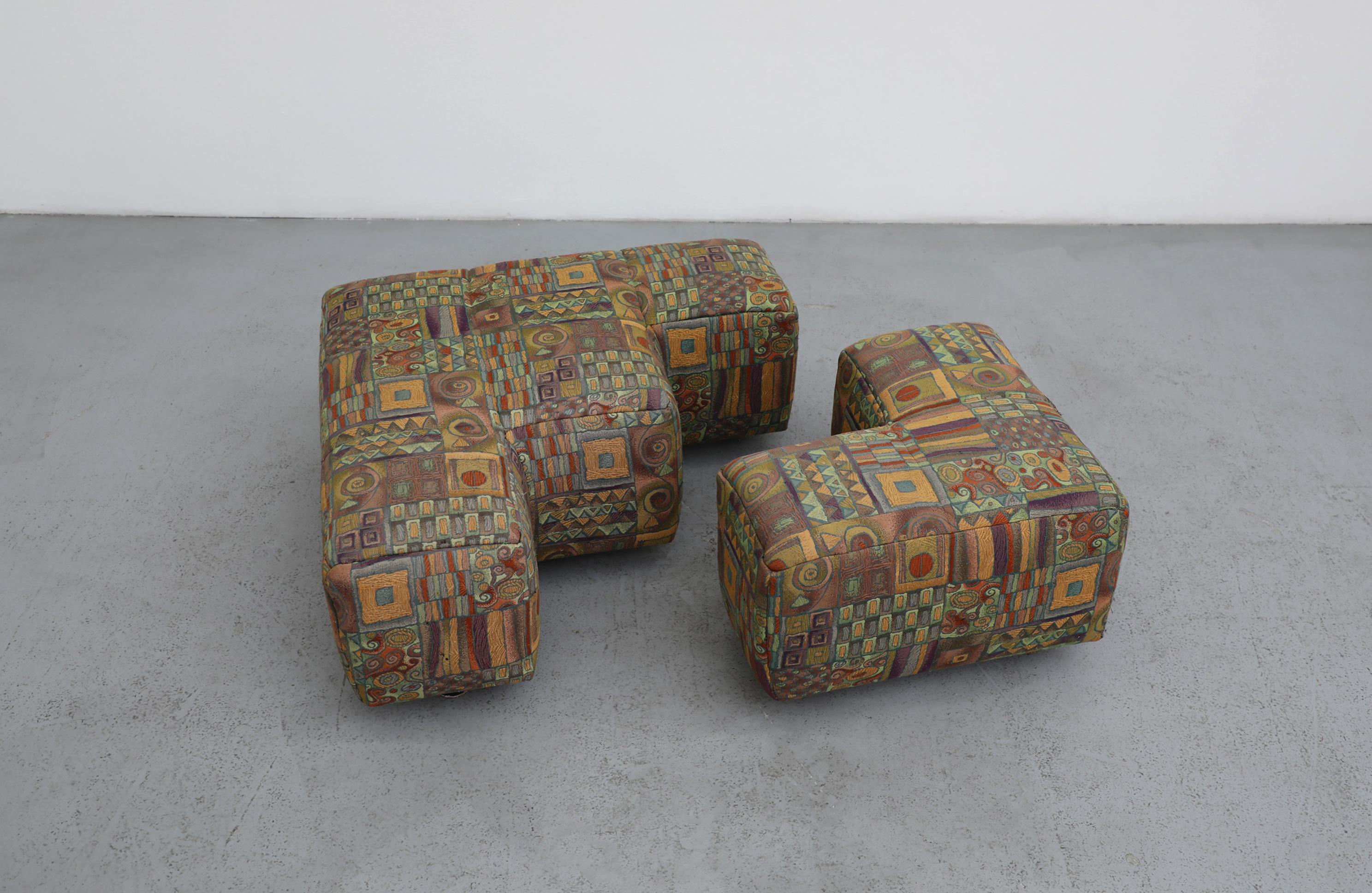 Mid-Century Modern Hans Hopfer Castell Modular Ottoman Set for Wiener Werkstätte, Multicolor For Sale