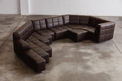 Hans Hopfer "Castell" Sofa for Neue Wiener Werkstätte, Dark Brown Leather, 1972