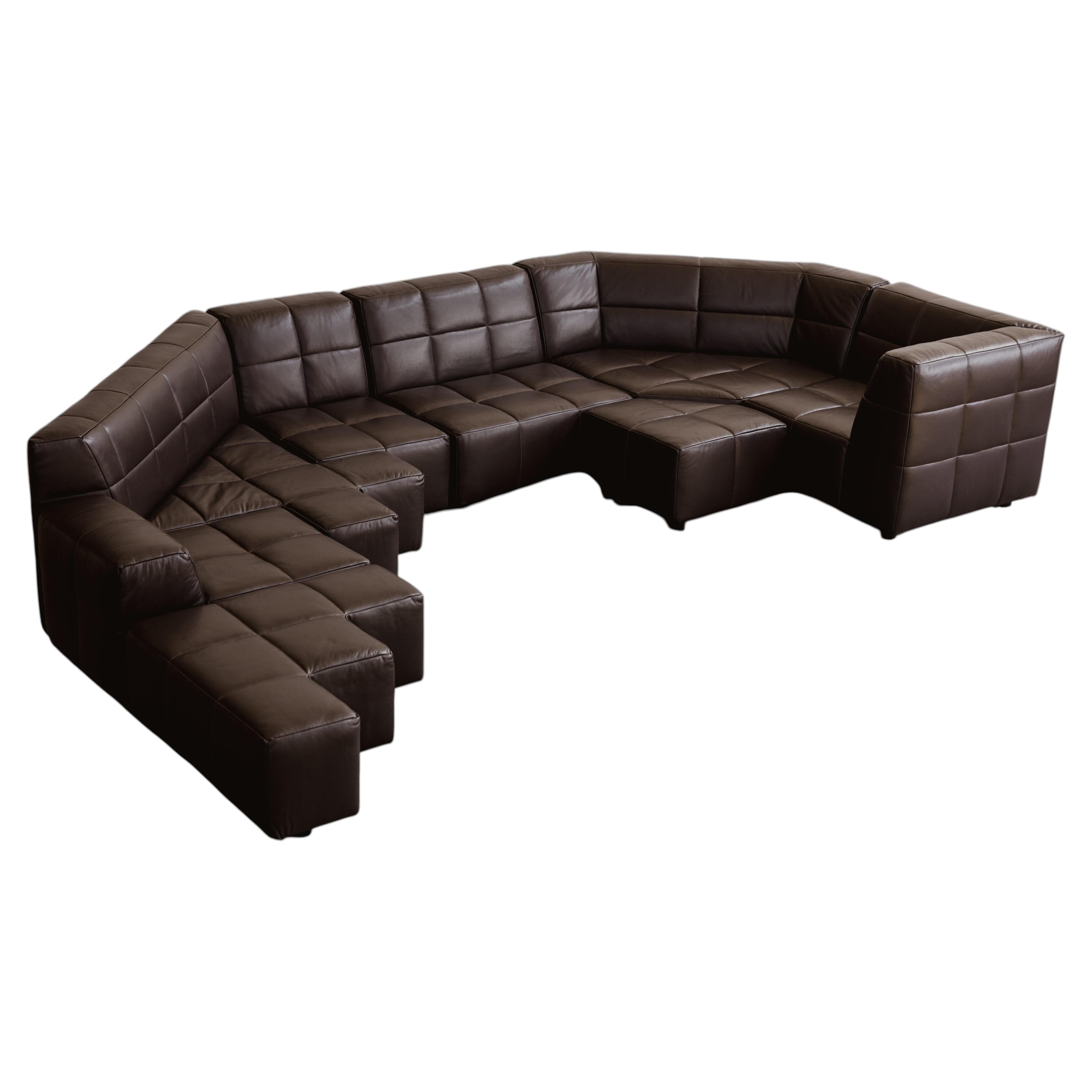 Hans Hopfer "Castell" Sofa for Neue Wiener Werkstätte, Dark Brown Leather, 1972 For Sale