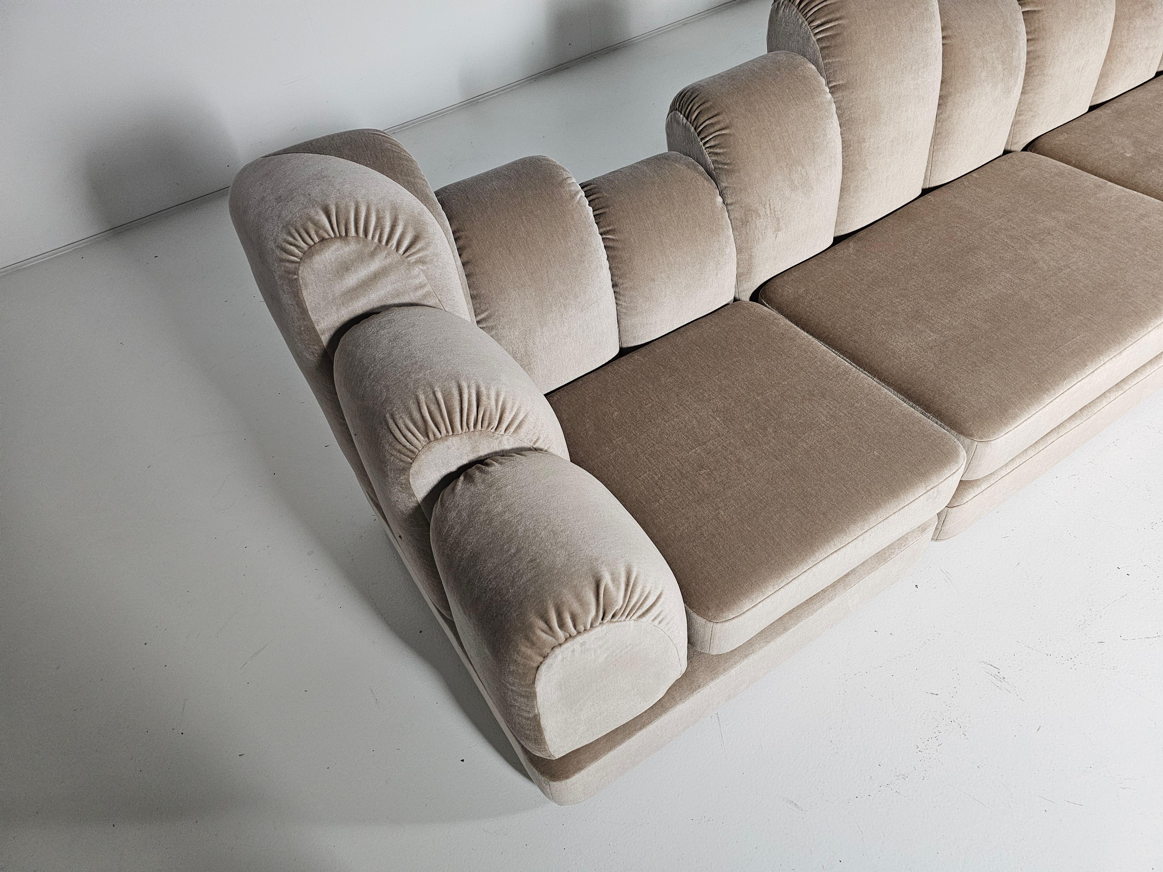 Hans Hopfer 'Dromadaire' Sectional Sofa in beige mohair velvet, Roche Bobois For Sale 3