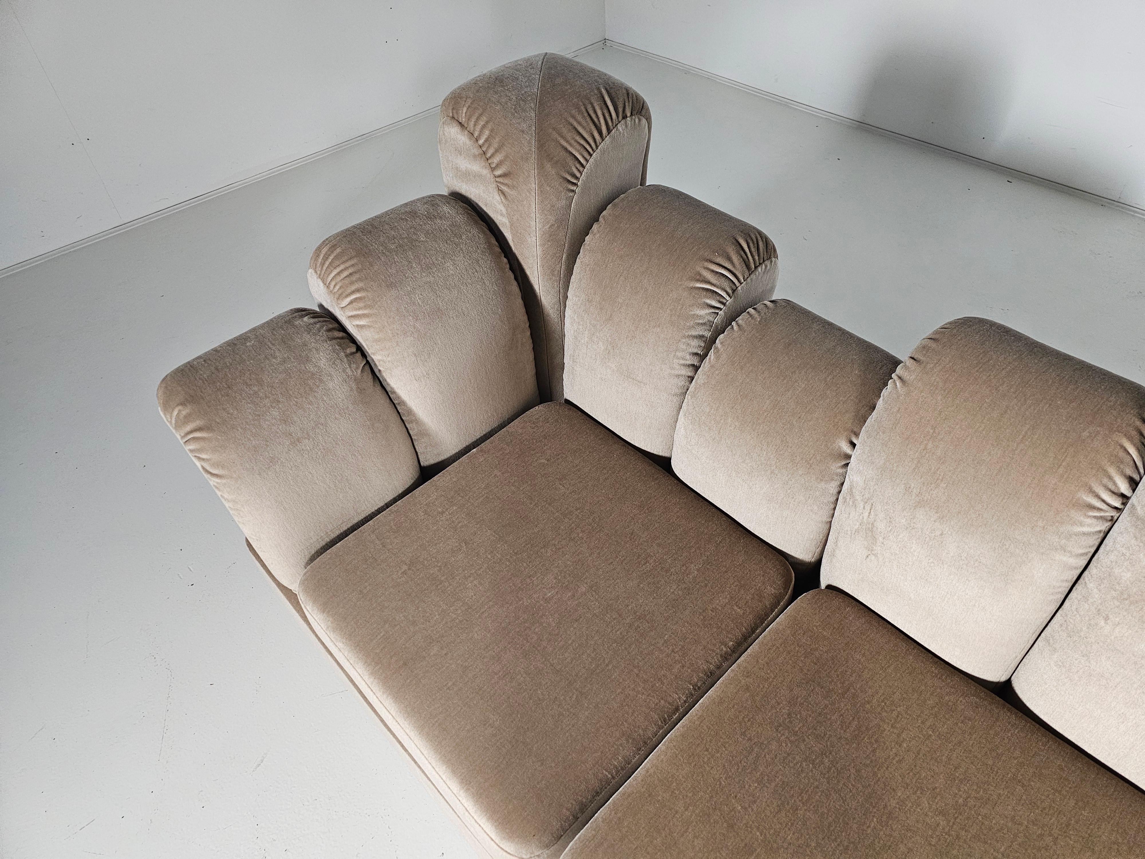Hans Hopfer 'Dromadaire' Sectional Sofa in beige mohair velvet, Roche Bobois For Sale 6