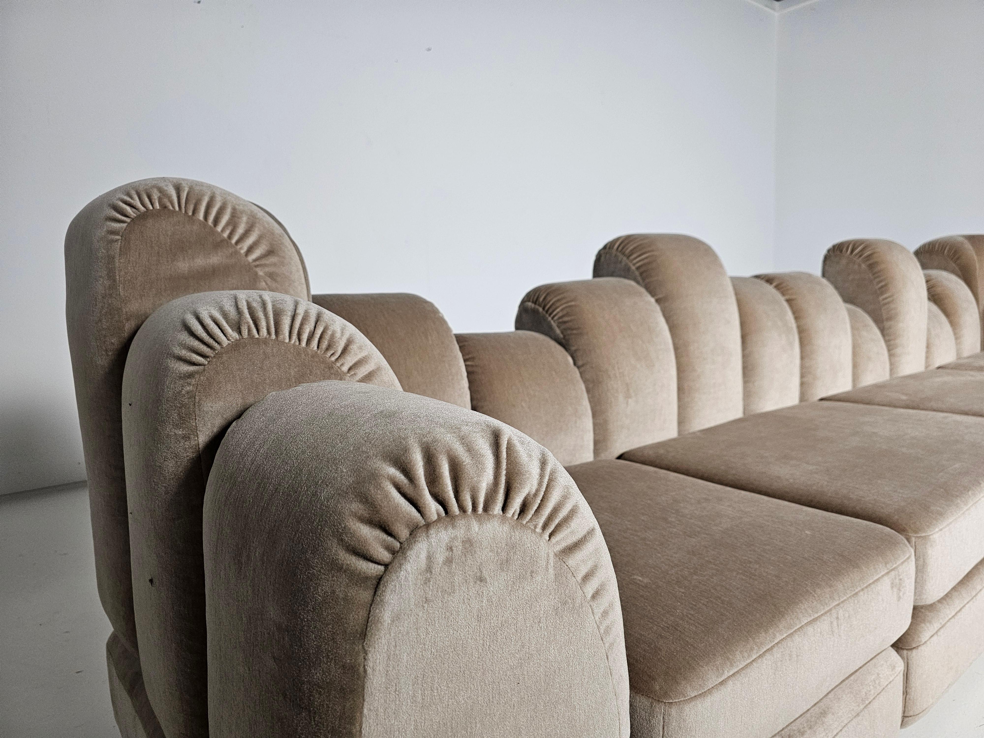 Hans Hopfer 'Dromadaire' Sectional Sofa in beige mohair velvet, Roche Bobois For Sale 7