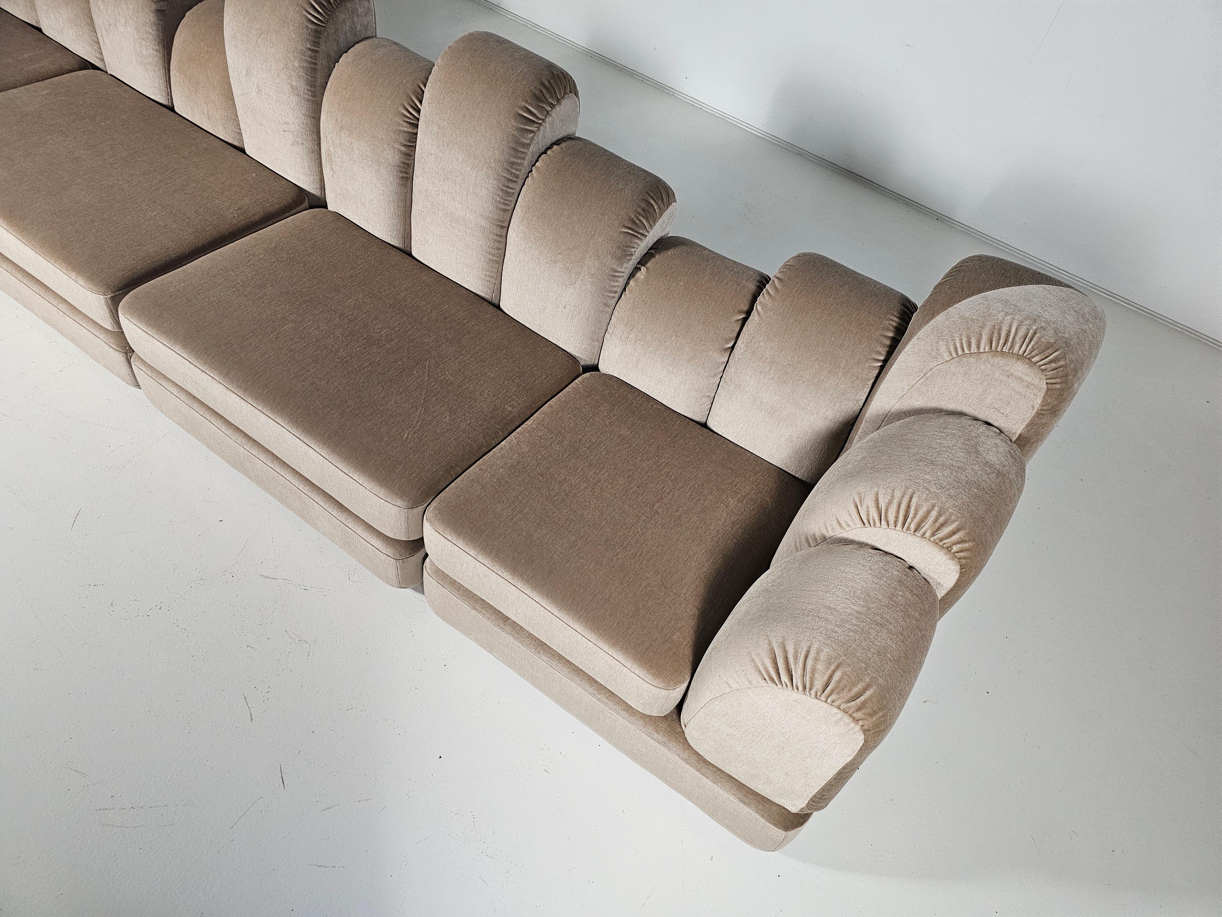 Hans Hopfer 'Dromadaire' Sectional Sofa in beige mohair velvet, Roche Bobois For Sale 8