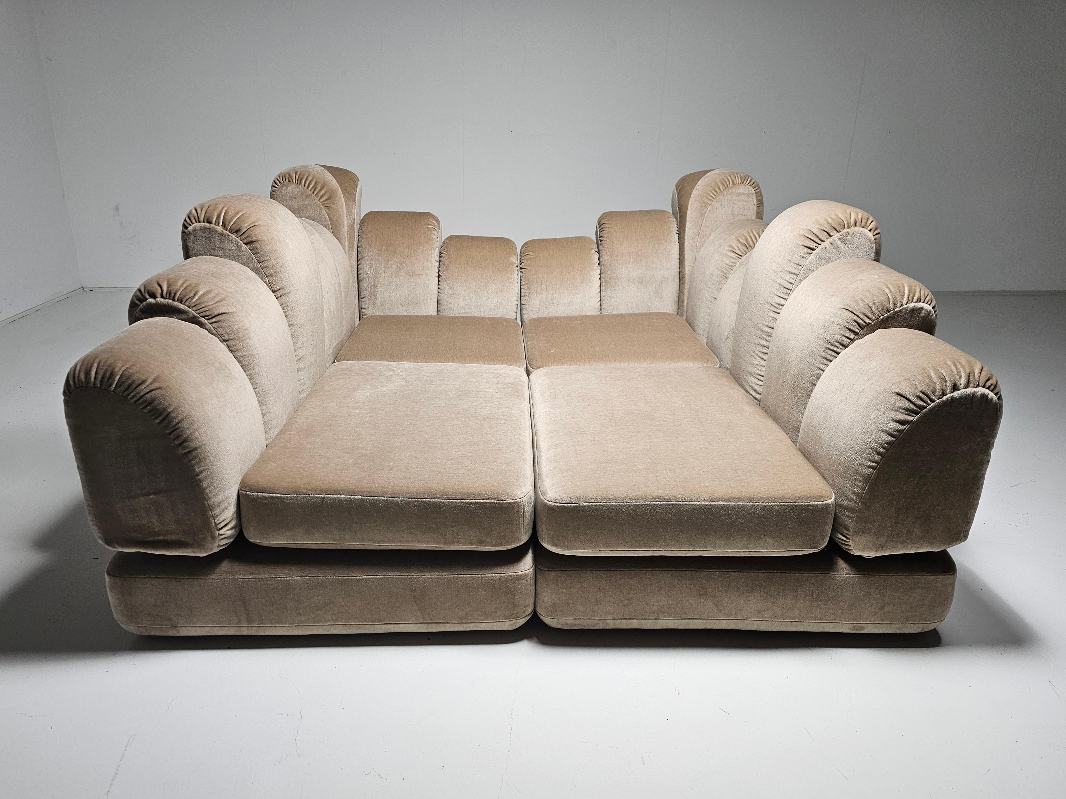 Late 20th Century Hans Hopfer 'Dromadaire' Sectional Sofa in beige mohair velvet, Roche Bobois For Sale