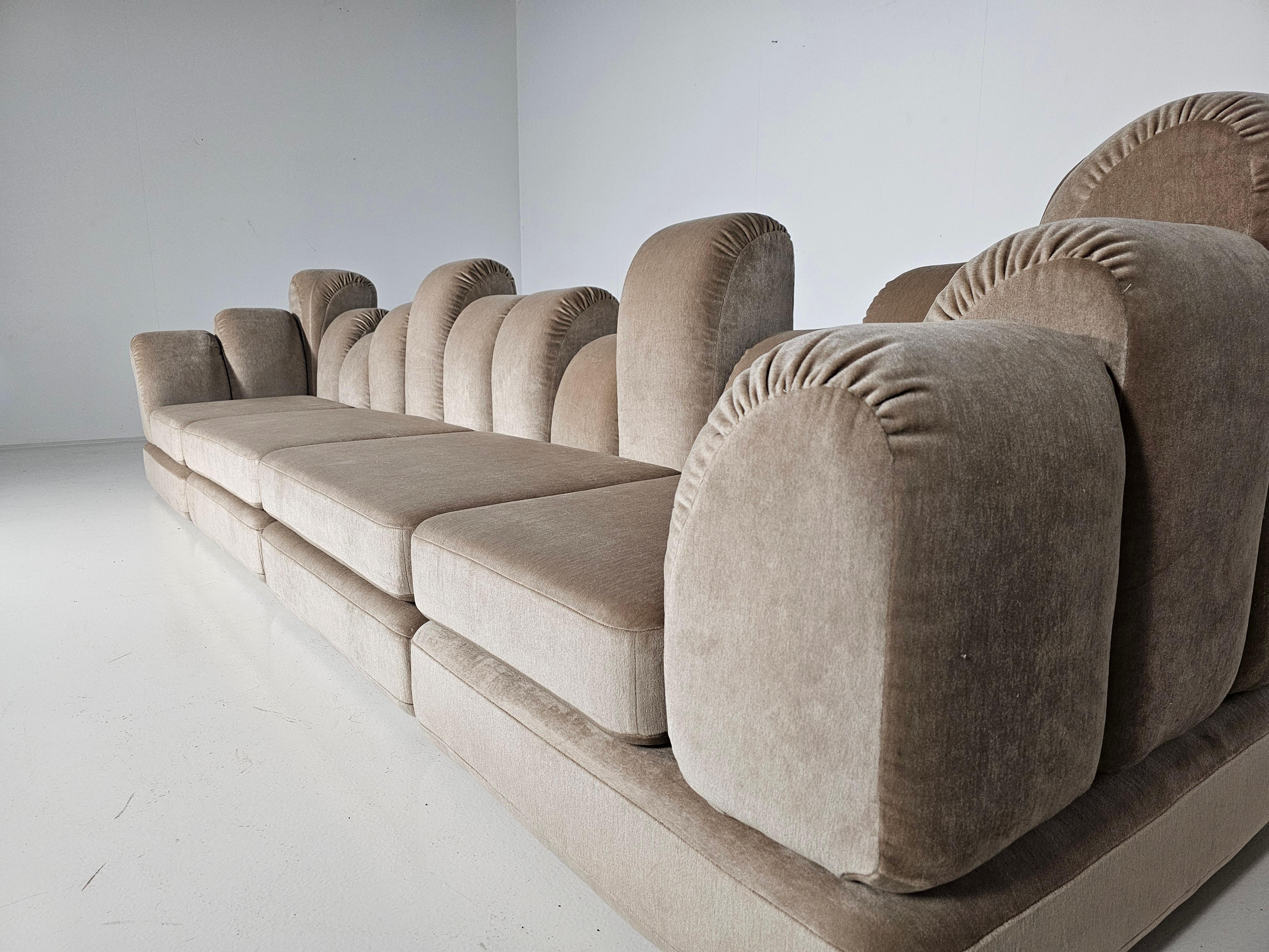 Hans Hopfer 'Dromadaire' Sectional Sofa in beige mohair velvet, Roche Bobois For Sale 2