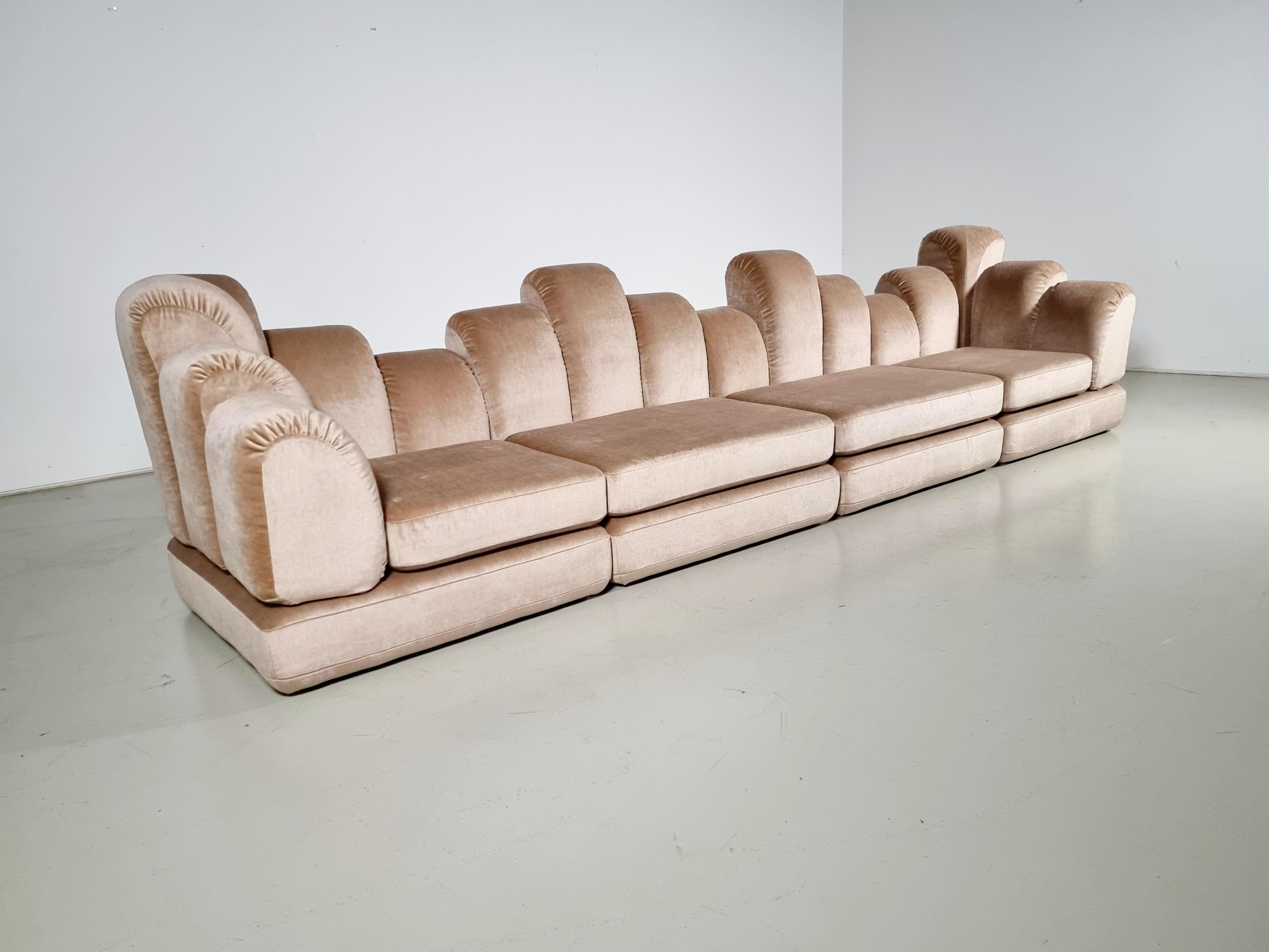Mid-Century Modern Hans Hopfer 'Dromadaire' Sectional Sofa in mohair wool, Roche Bobois, 1970 For Sale