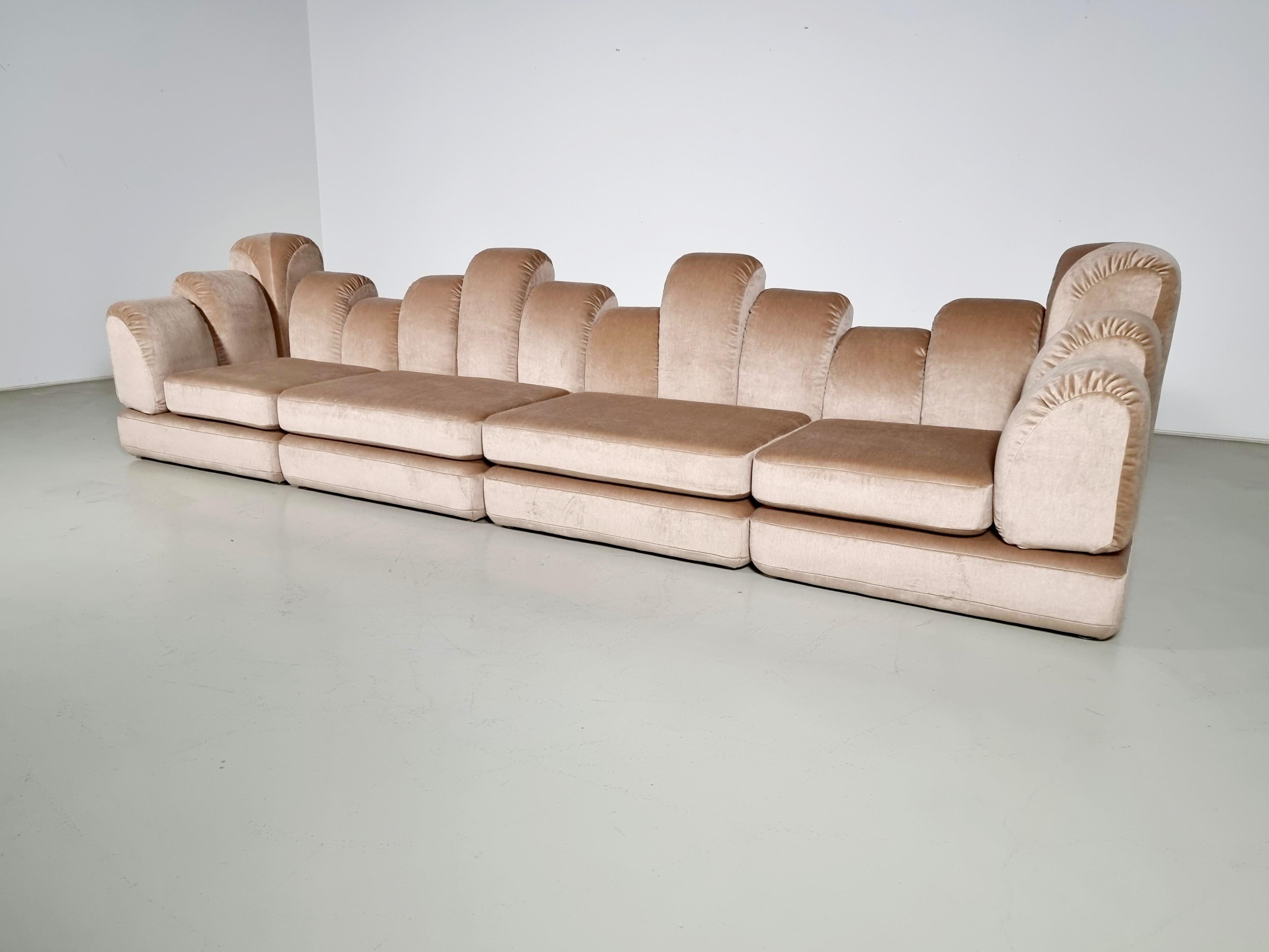 European Hans Hopfer 'Dromadaire' Sectional Sofa in mohair wool, Roche Bobois, 1970 For Sale