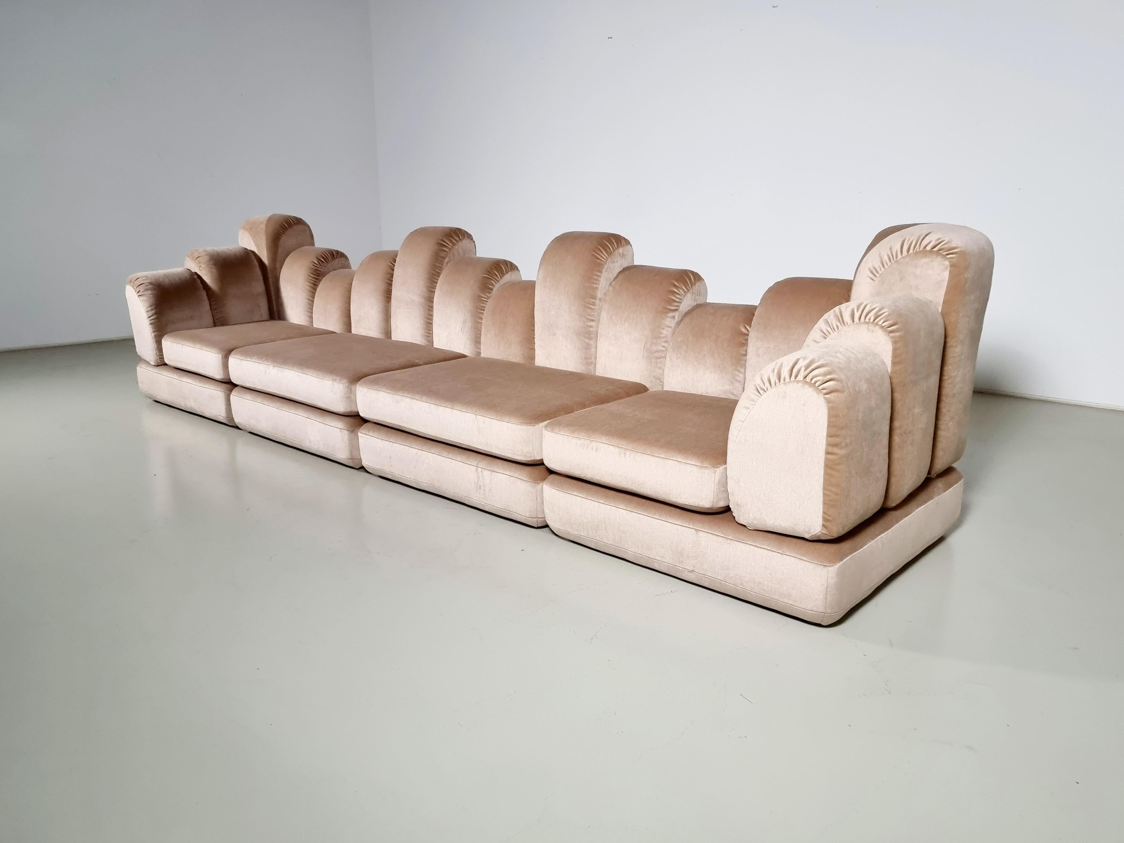 Late 20th Century Hans Hopfer 'Dromadaire' Sectional Sofa in mohair wool, Roche Bobois, 1970 For Sale