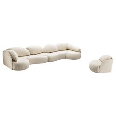 Hans Hopfer for Roche Bobois Croissant Sofa with Lounge Chair Off-White Fabric