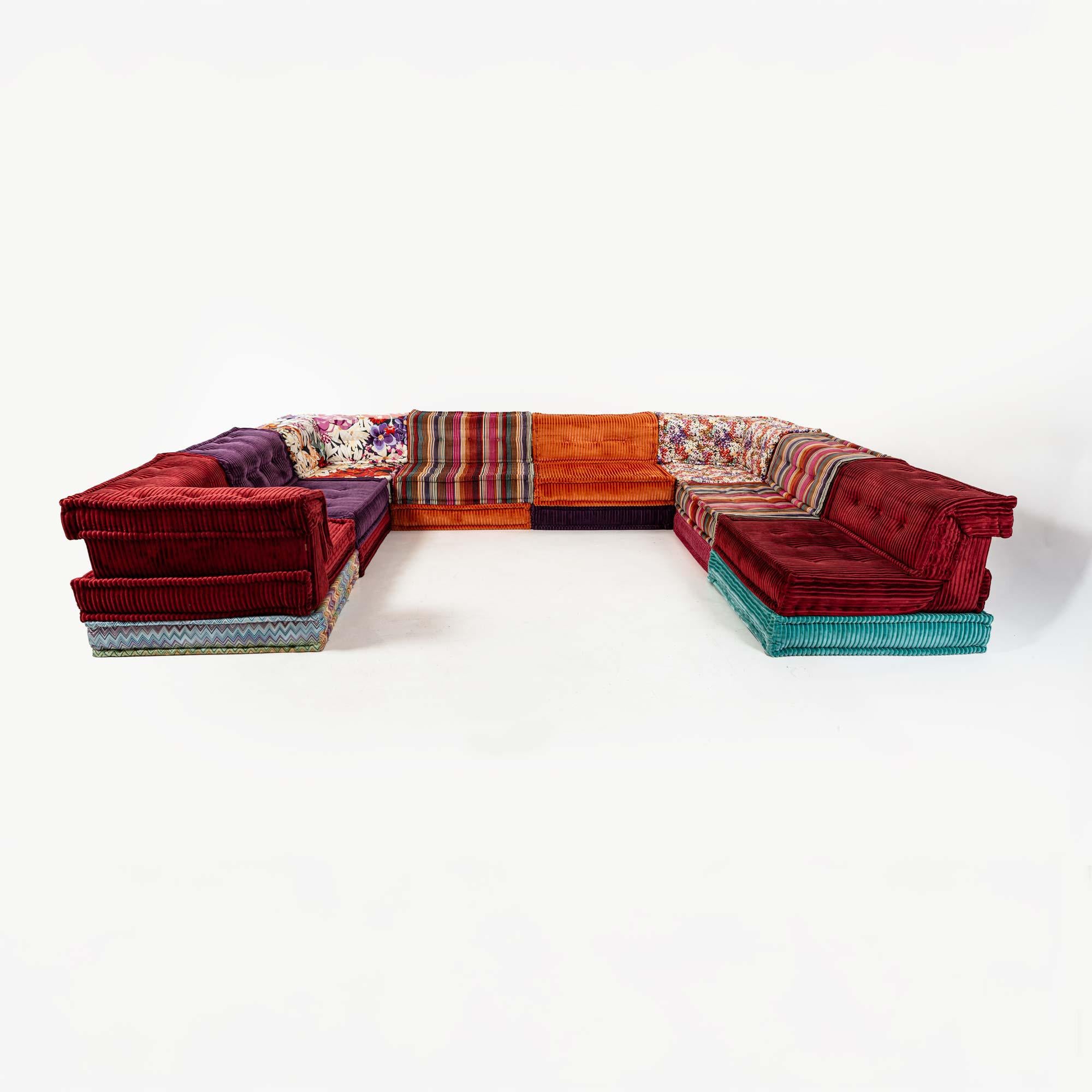 A substantial 24 pieces Mah-Jong sofa designed by Hans Hopfer for Roche Bobois, in Missoni Home Fabric, produced August 2020. The set is in excellent condition, with very light fabric wears on a few pieces. No rips on fabrics, no color blotching and