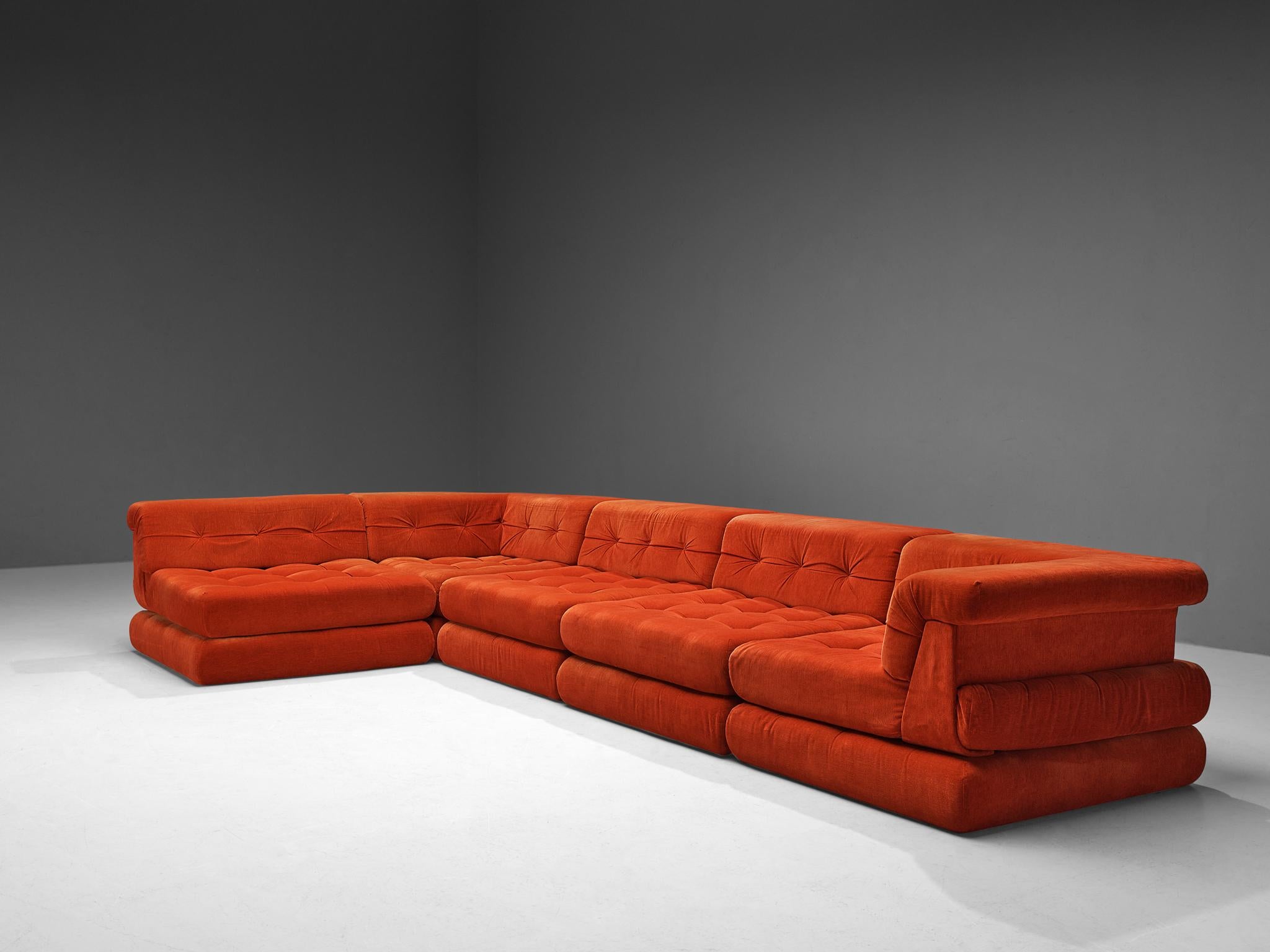 Hans Hopfer for Roche Bobois, 'Mah Jong' modular sofa, velvet fabric, France, designed in 1971

'Mah Jong' modular sofa by Hans Hopfer for Roche Bobois France. This design truly resembles the ethos of the seventies – a bright and bold era. The piece