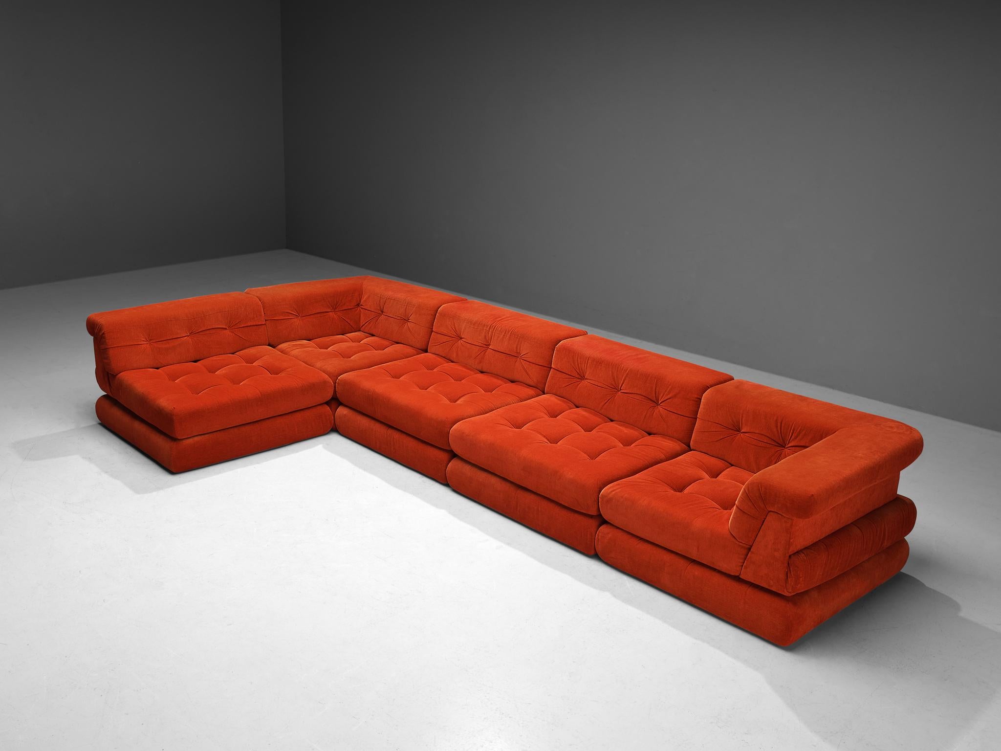 French Hans Hopfer for Roche Bobois Sectional Sofa in Red Velvet 