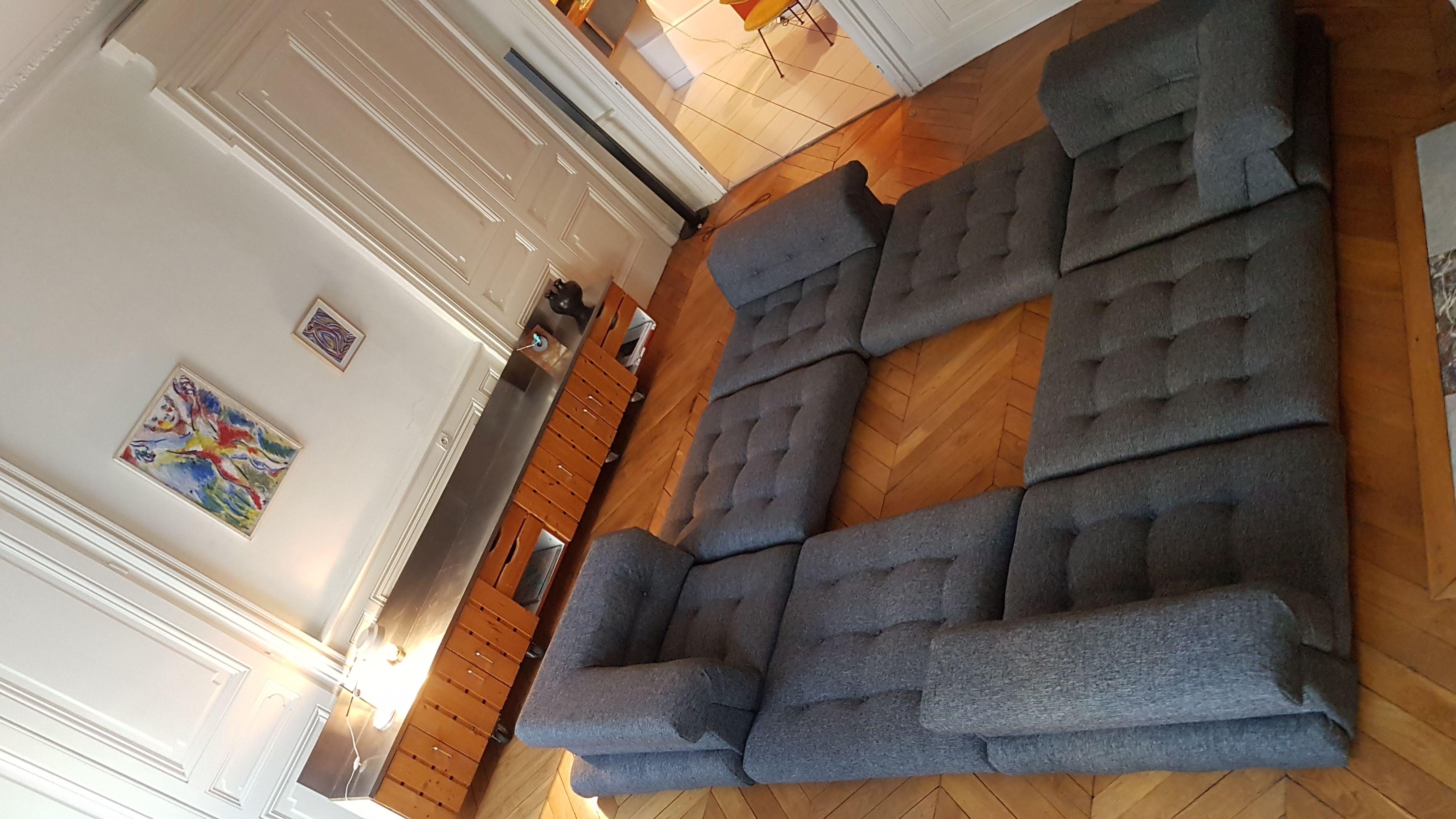 Hans Hopfer mahjong sofa from 1970. Exceptional sofa very design this component of eight-seat cushions and four folders all in perfect excellent condition. The canvas is new in anthracite gray color. Original fully modular sofa mingling with all