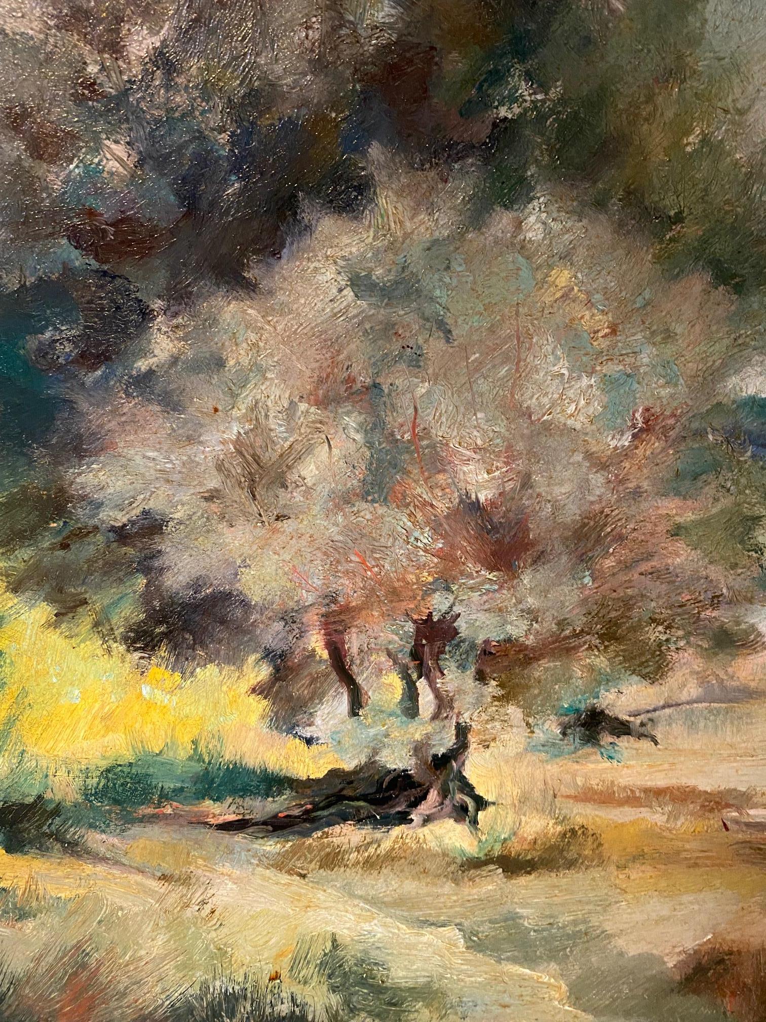 „Baum am See“ von Hans Hotz – Öl auf Karton 35x39 cm im Angebot 7