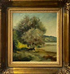 „Baum am See“ von Hans Hotz – Öl auf Karton 35x39 cm