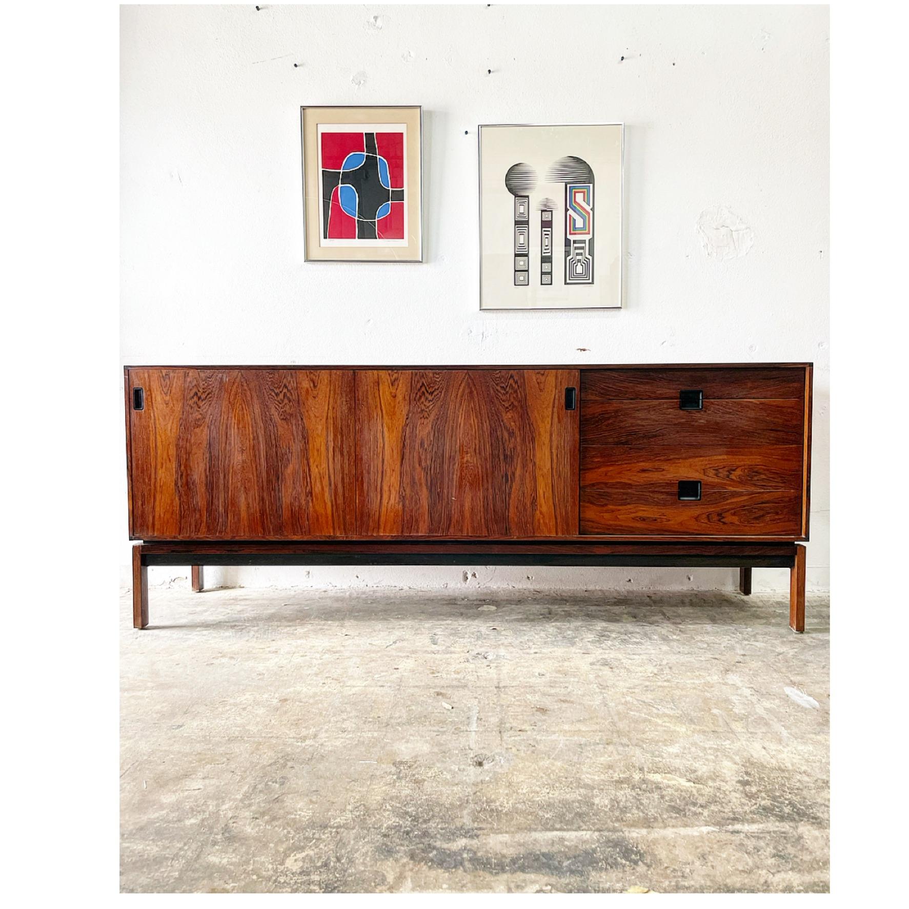 Stunning high end and rare Sideboard designed by Hans Hove and Palle Petersen and manufactured by Christian Linneberg, Made in Denmark. Rich Rosewood Veneer. Smooth doors and drawers. Finished back so can float in a room.