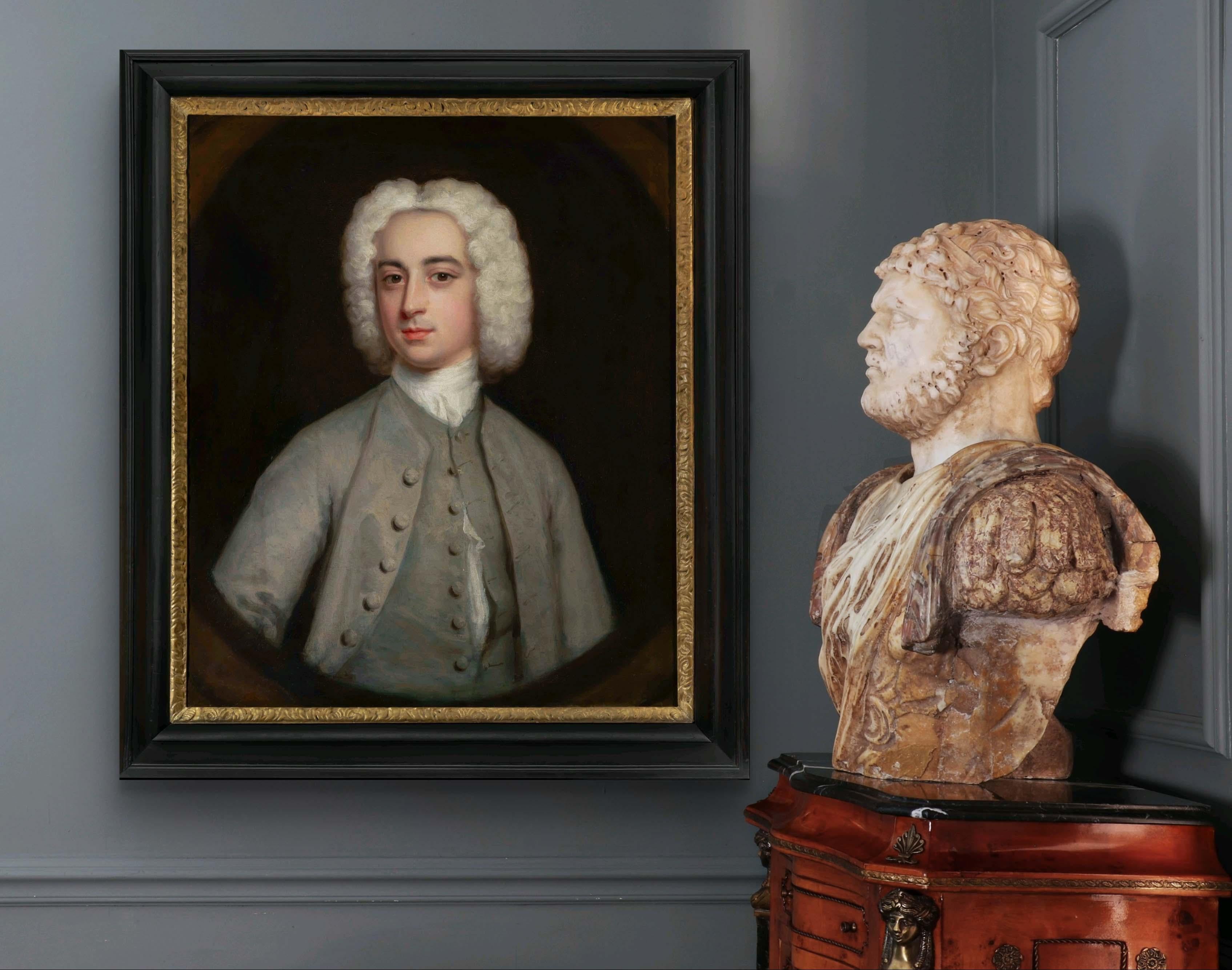 Ritratto di un gentiluomo in cappotto grigio e cravatta bianca, Olio su tela, Pittura