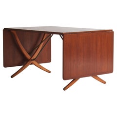 Hans J. Wegner 1950s Drop-Leaf Dining Table Sabre-Legged "AT-304" in Teakwood