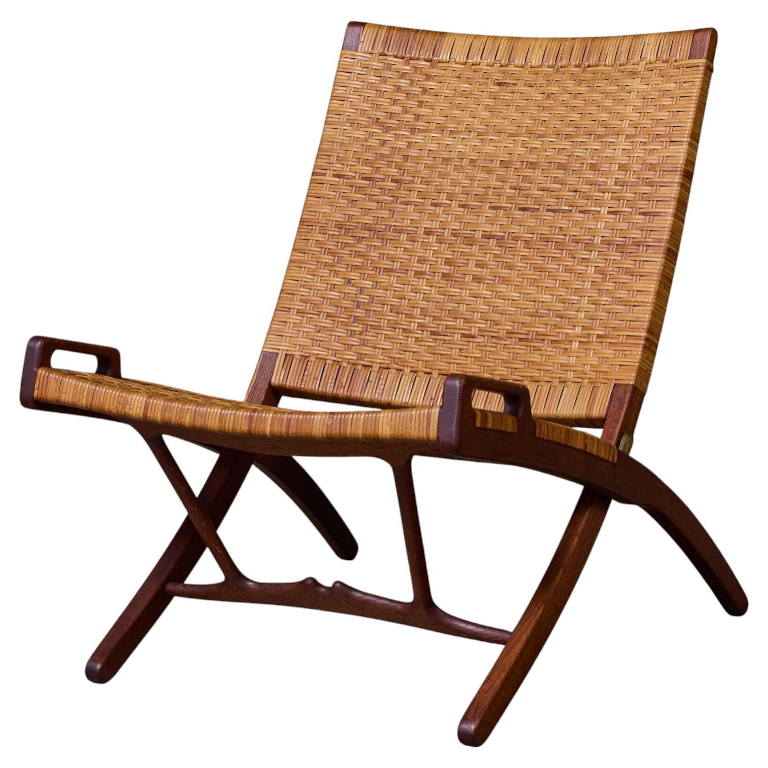 Hans J. Wegner 1950s Folding Chair, Oak Frame with Cane, Scandinavian