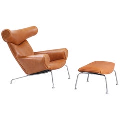 Chaise Ox de Hans J. Wegner AP-46 avec pouf pour A.P. Vol