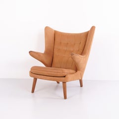 Hans J. Wegner AP19 Papa Bear Chair in Cognac-Coloured Nubuck Leather by AP Stol