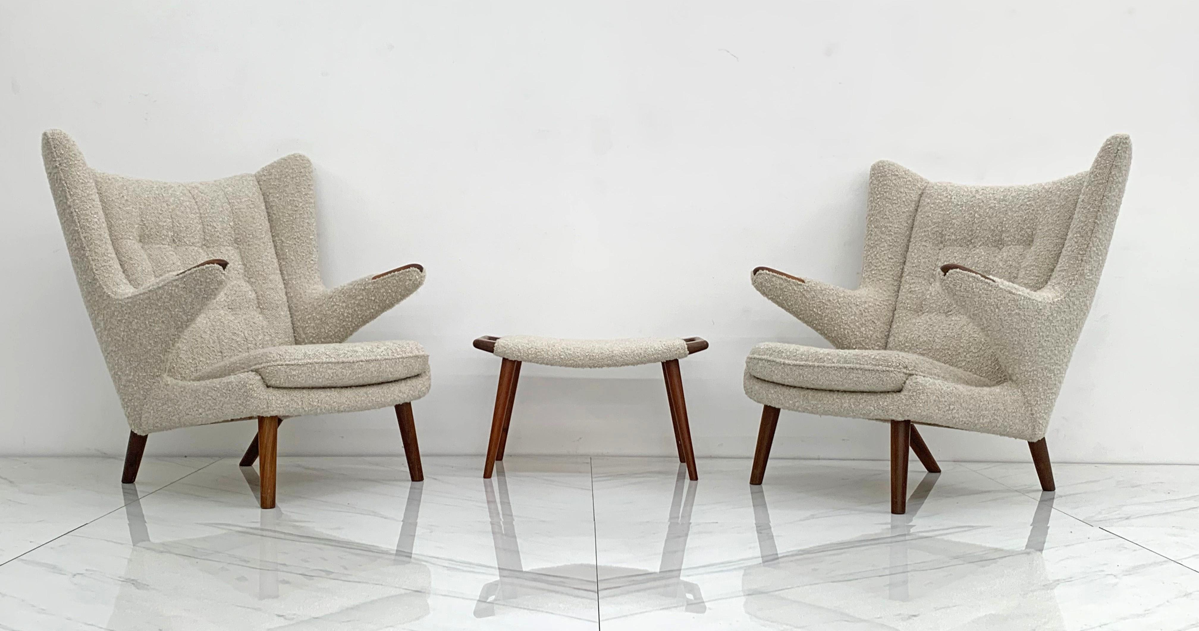 Hans J. Wegner AP19 Papa Bear Chairs and Ottoman for A.P. Stolen In Good Condition In Culver City, CA