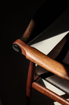Hans J. Wegner Armchair Model. CH-34, Teakwood & Patinated Black Leather, 1950s