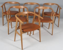Hans J. Wegner Armchairs, Model GE-525, Oak and Aniline Leather, GETAMA