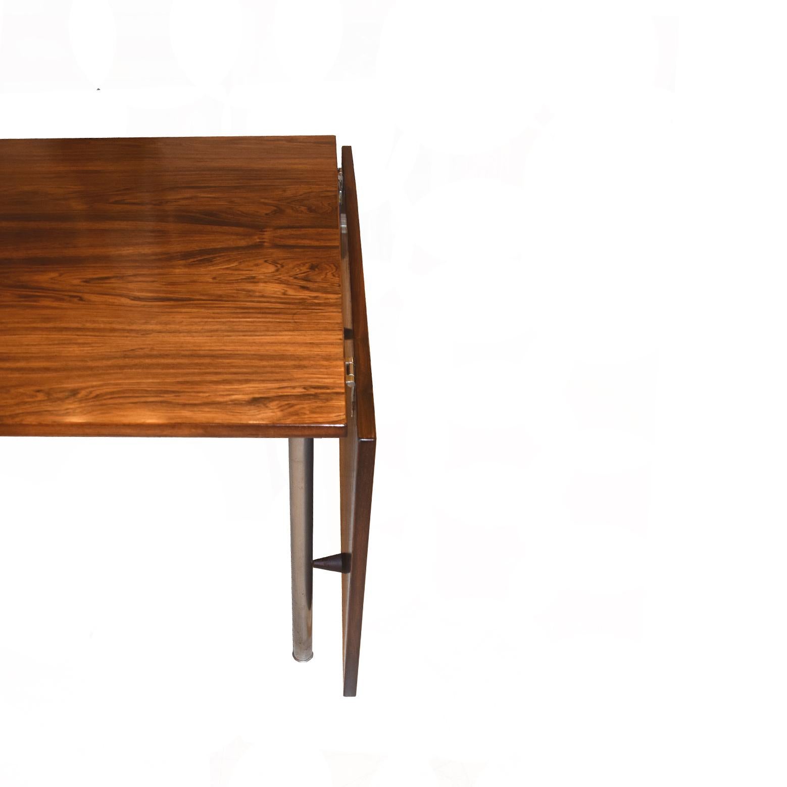 Mid-20th Century Hans J. Wegner AT-319 Rosewood & Steel Drop Leaf Dining Table for Andreas Tuck For Sale