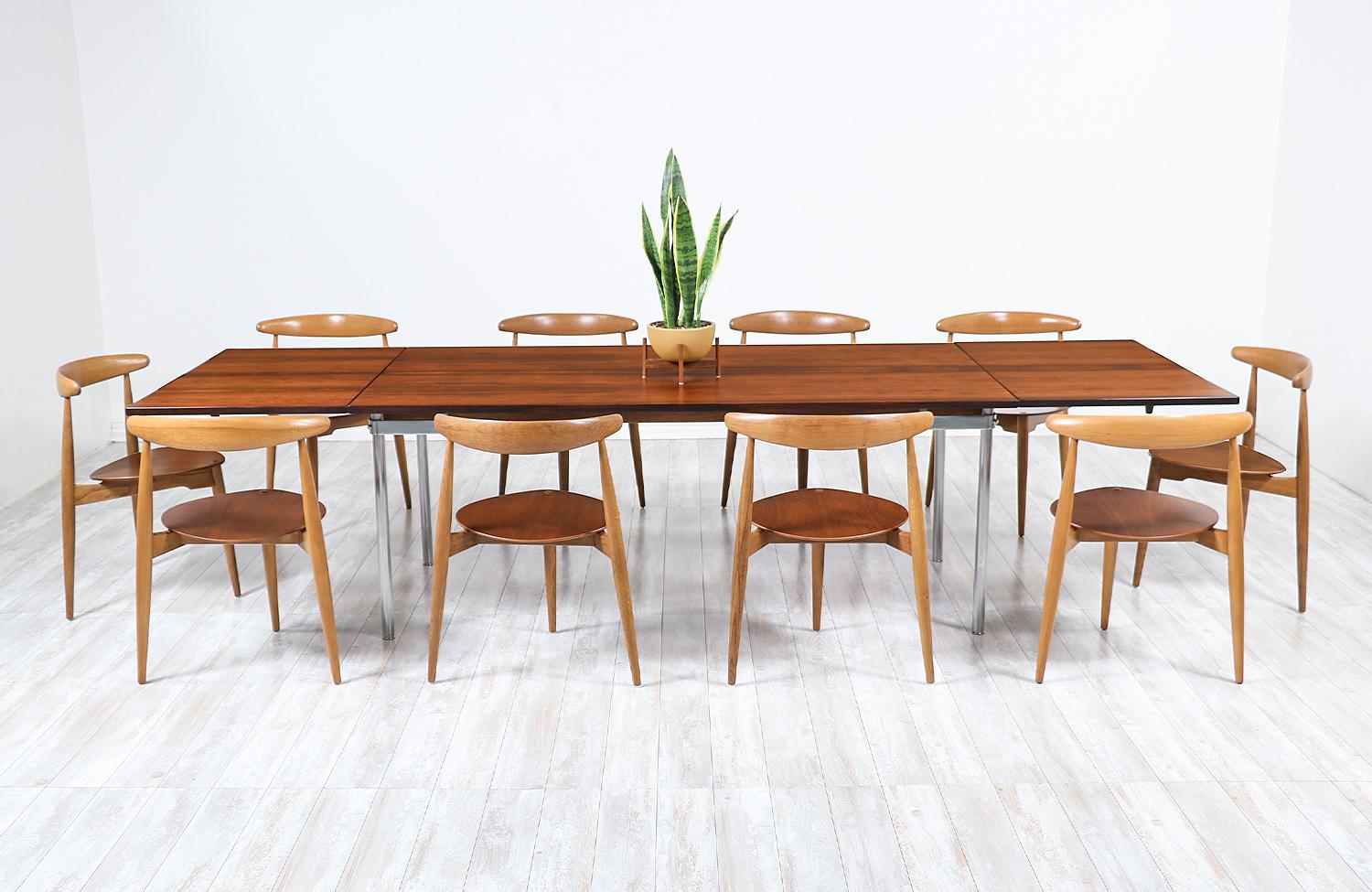 Table de salle à manger à abattant AT-319 en bois de rose et acier de Hans J. Wegner pour Andreas Tuck en vente 1