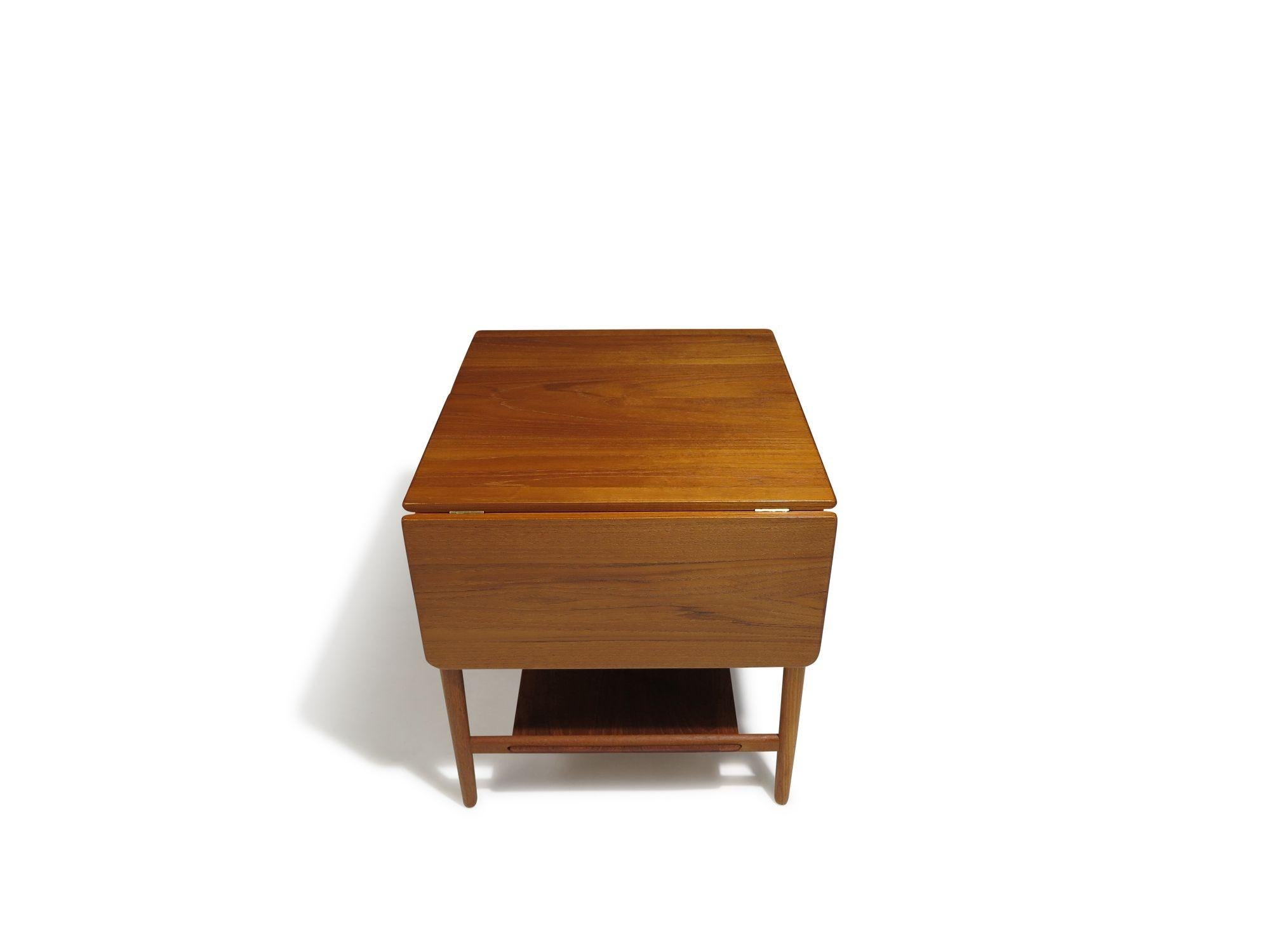 Teak Hans J. Wegner AT-33 Sewing Drop-leaf Side Table For Sale