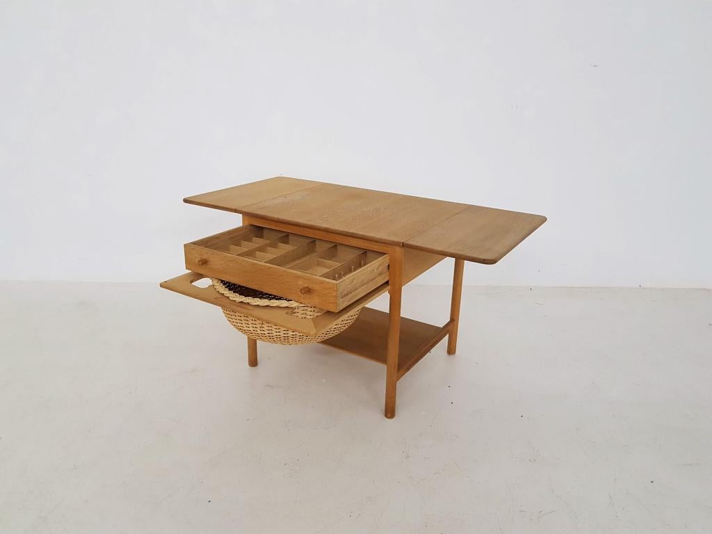 Rattan Hans J. Wegner “AT33 / PP33” Sewing Table for PP Møbler, Danish Modern 1953