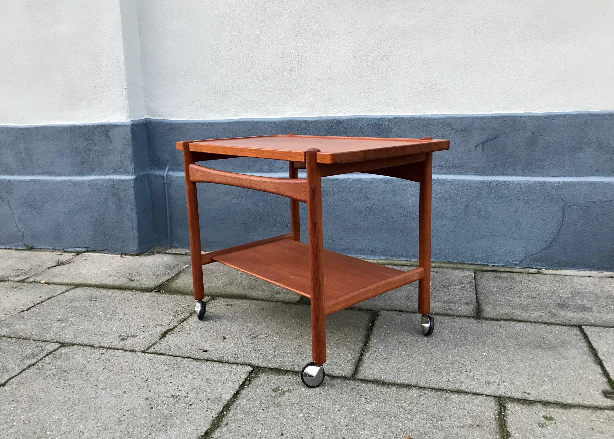 Danish Hans J. Wegner Bar Cart, Tray Table in Teak for PP Møbler, 1960s