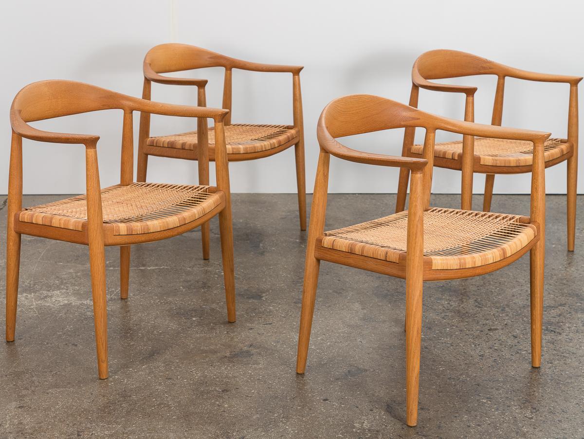 Mid-Century Modern Hans J. Wegner Cane Round Dining Chairs