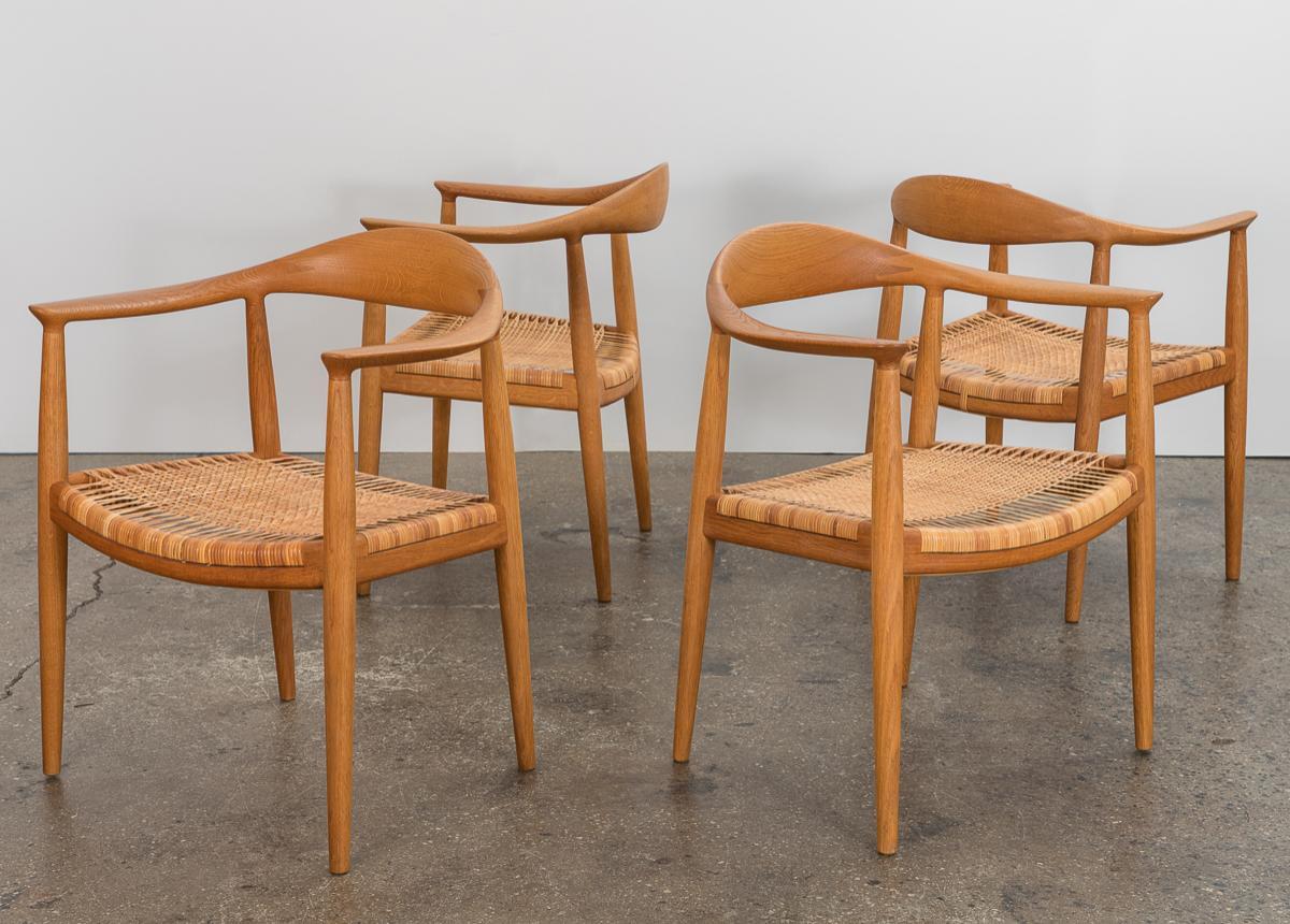 Danish Hans J. Wegner Cane Round Dining Chairs