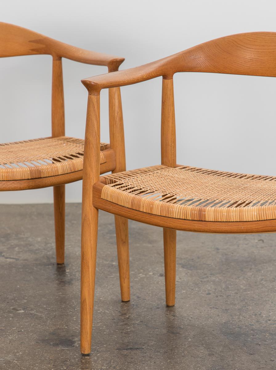 Hans J. Wegner Cane Round Dining Chairs In Good Condition In Brooklyn, NY