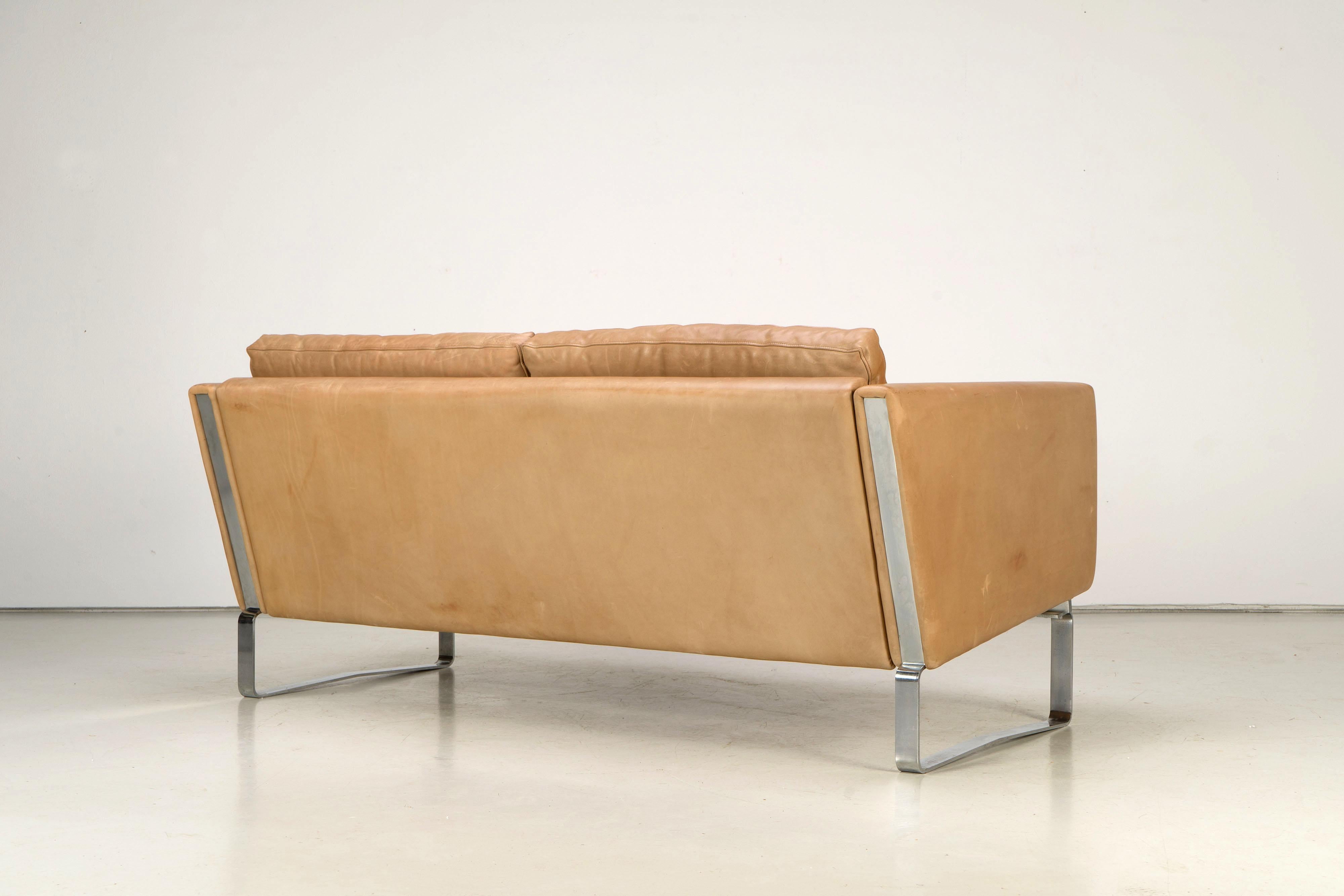 Hans J. Wegner Ch-102 2-Seater Leather Sofa, Carl Hansen, 1970s For Sale 3