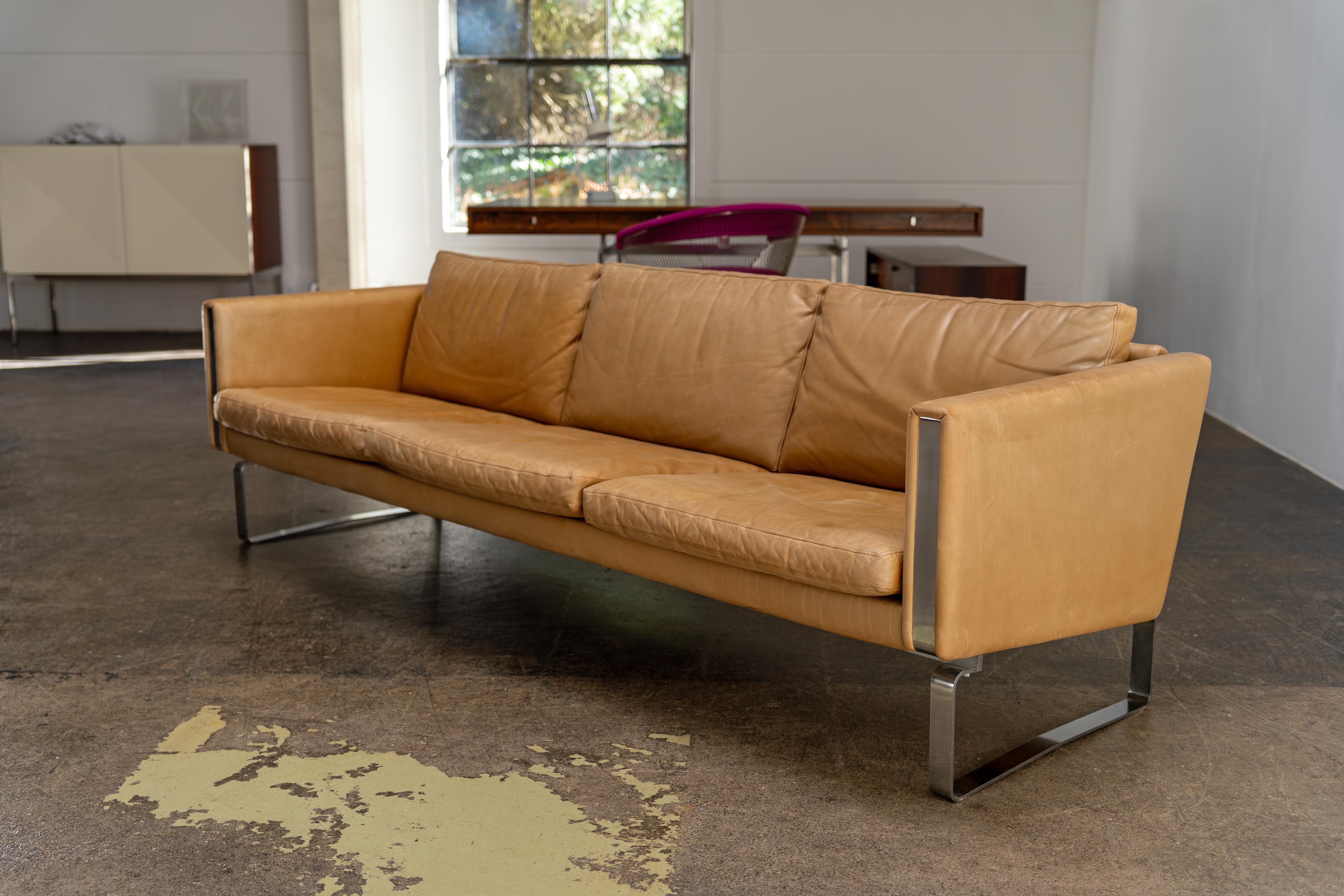 Hans J. Wegner Ch-103 3-Sitzer-Sofa, Carl Hansen, 1970er Jahre (Leder)