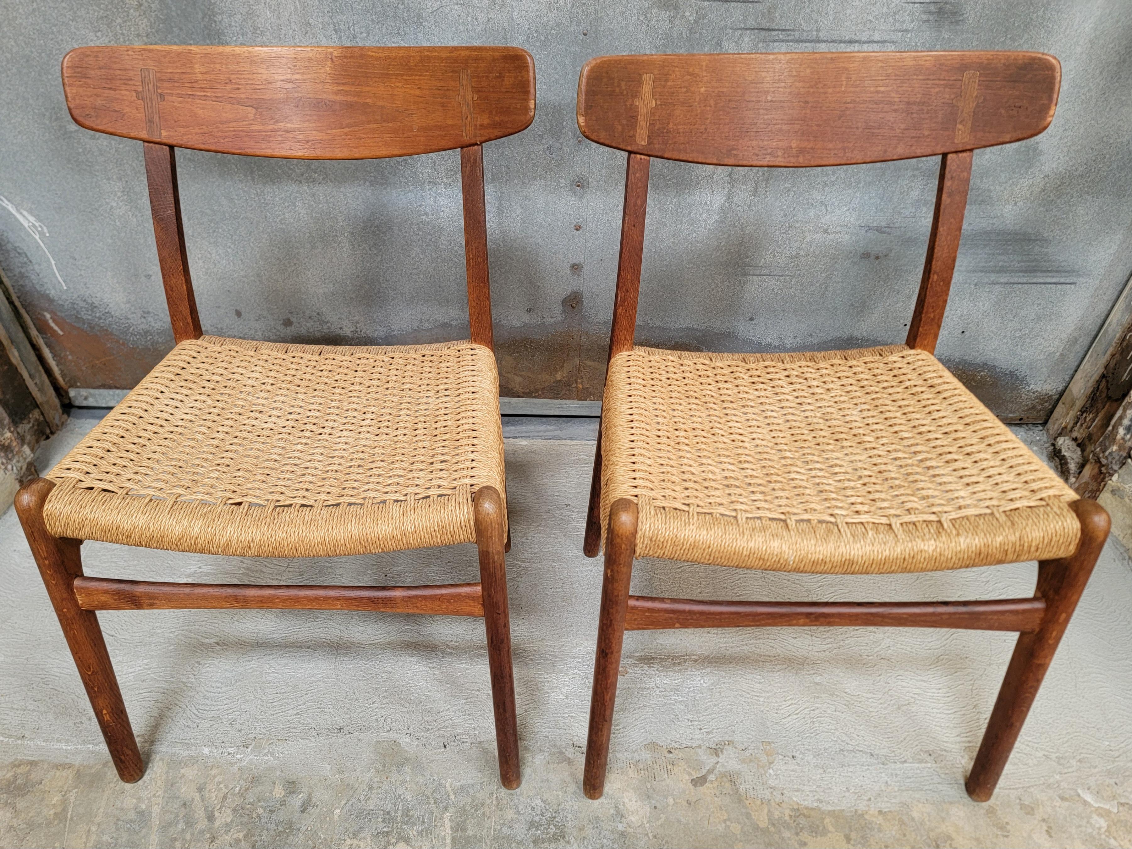 Hans J. Wegner CH-23 Teak Dining Chairs A Pair In Good Condition In Fulton, CA