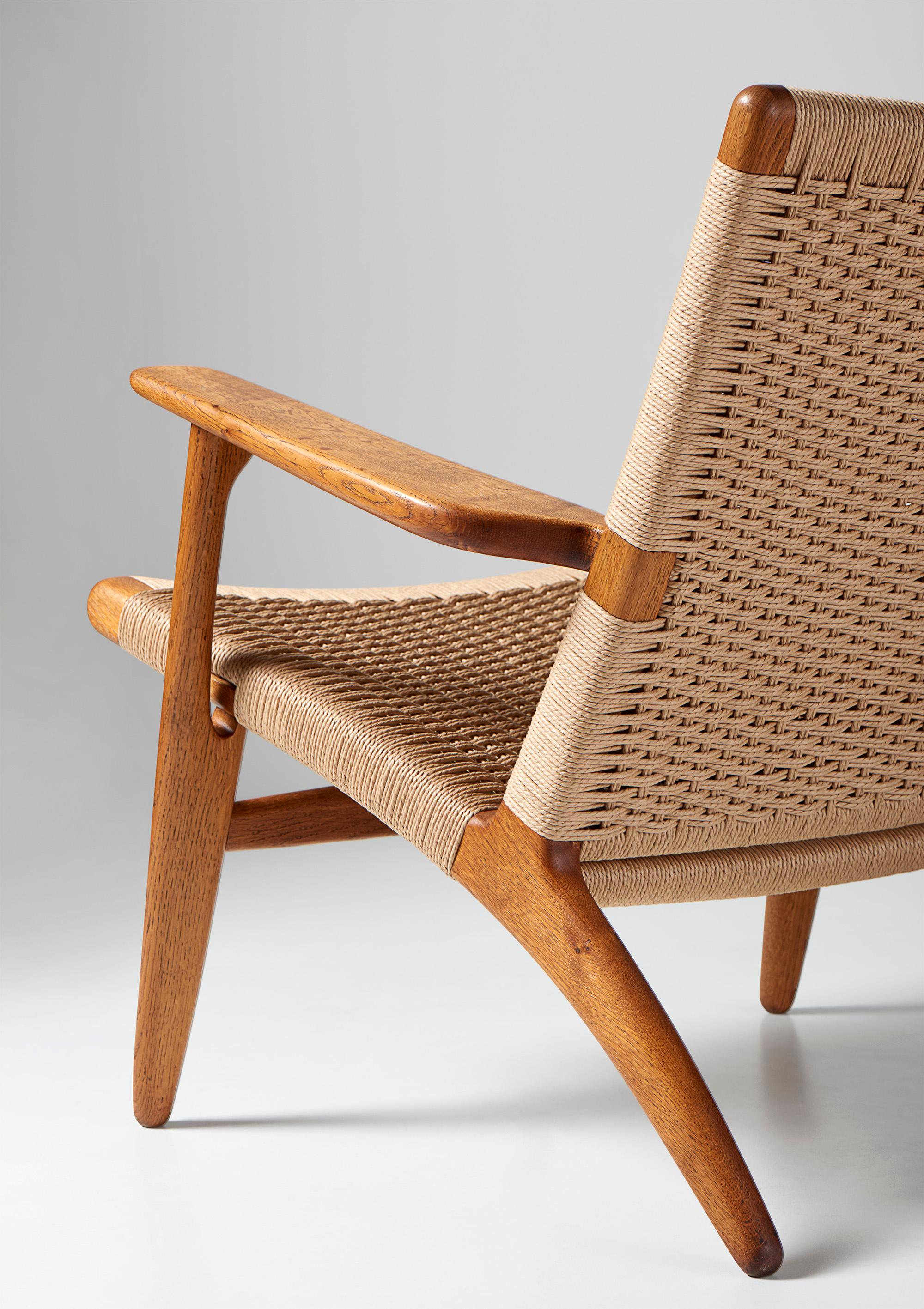Papercord Hans J. Wegner CH-25 Oak Lounge Chair, 1950 For Sale