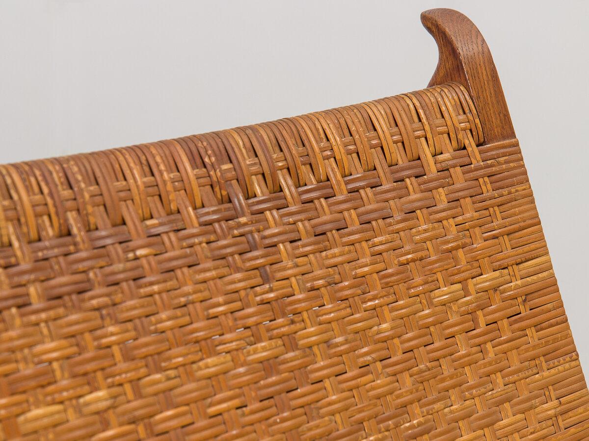 Hans J. Wegner CH-27 Oak Lounge Chair with Woven Rattan Seat For Sale 4