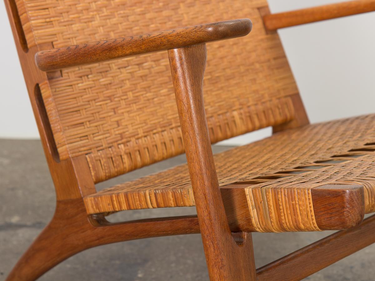 Oiled Hans J. Wegner CH-27 Oak Lounge Chair with Woven Rattan Seat