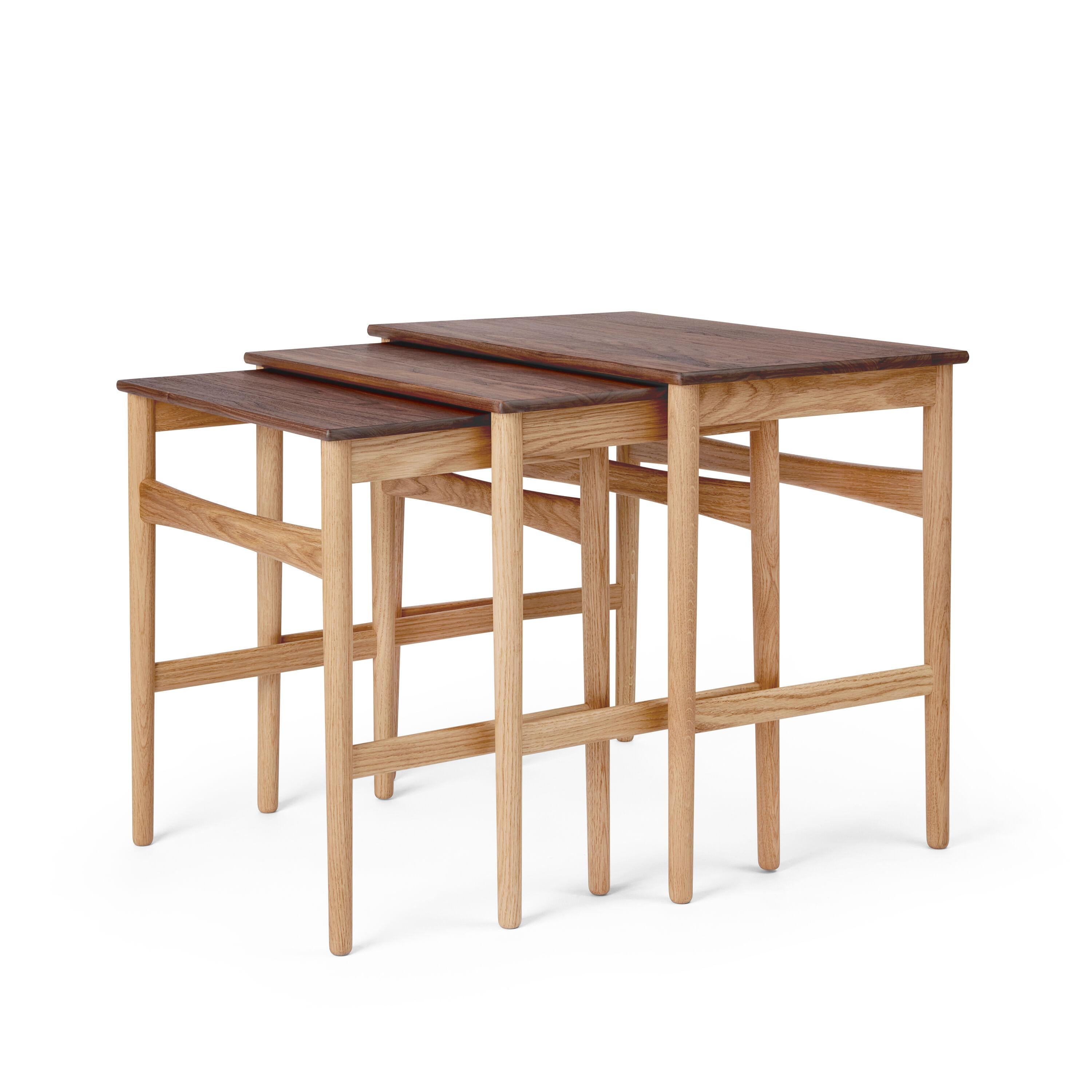 Mid-Century Modern Hans J. Wegner CH004 Nesting Tables Walnut/Oak Oil for Carl Hansen For Sale