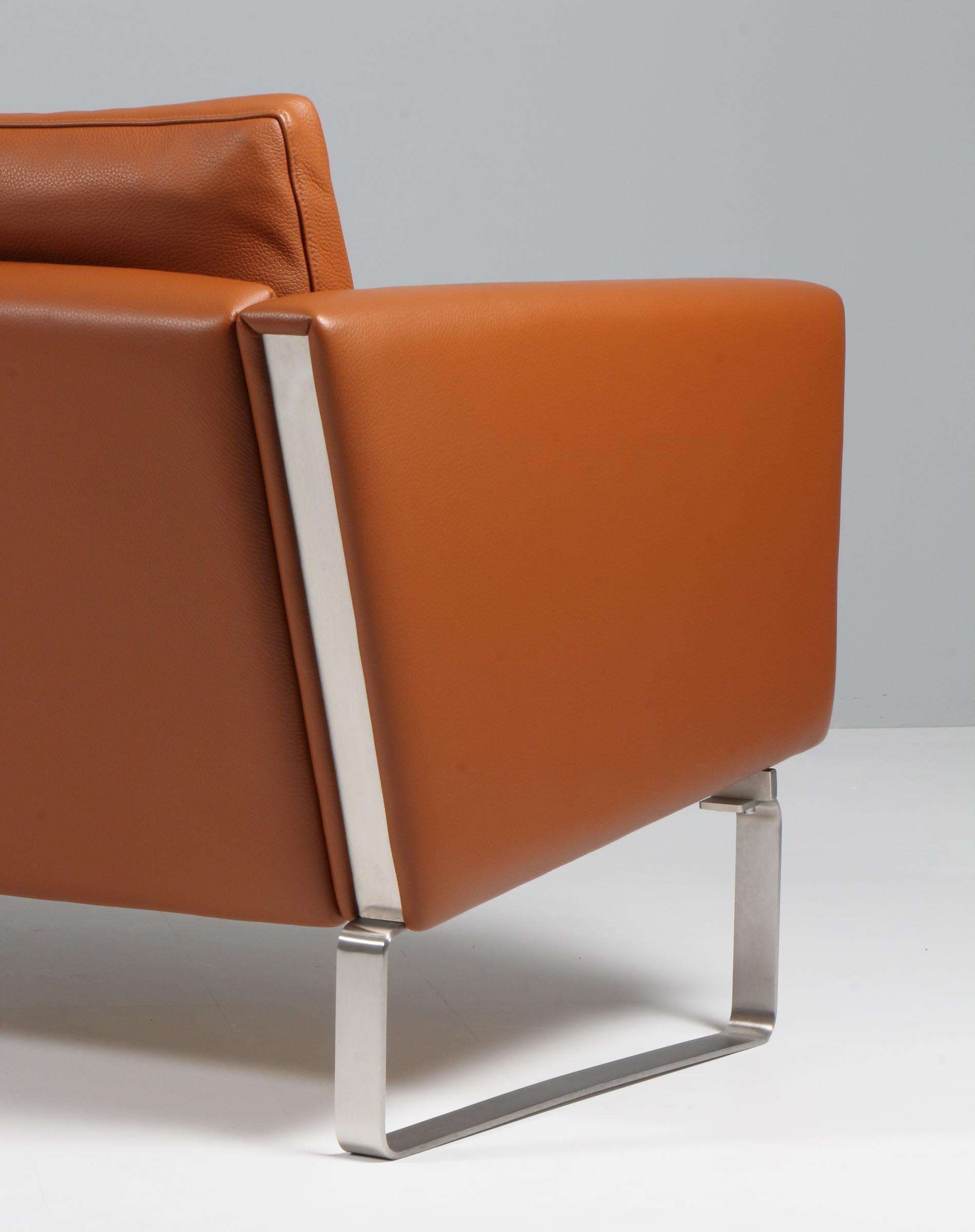 Scandinavian Modern Hans J. Wegner CH103, Three Seat Leather Sofa