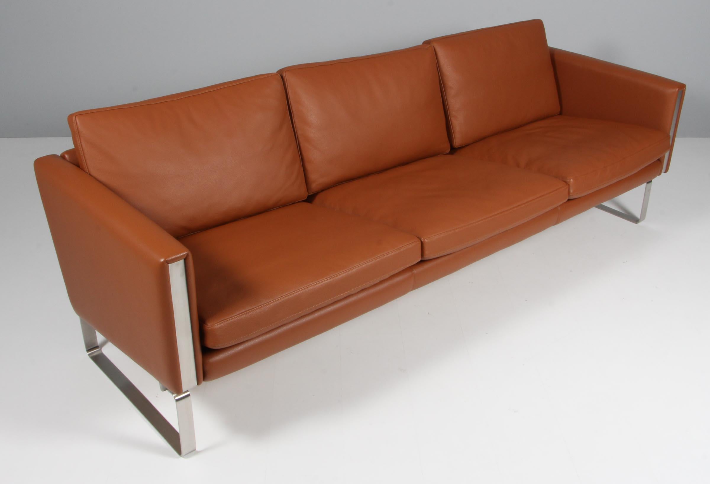 Danish Hans J. Wegner CH103, Three Seat Leather Sofa