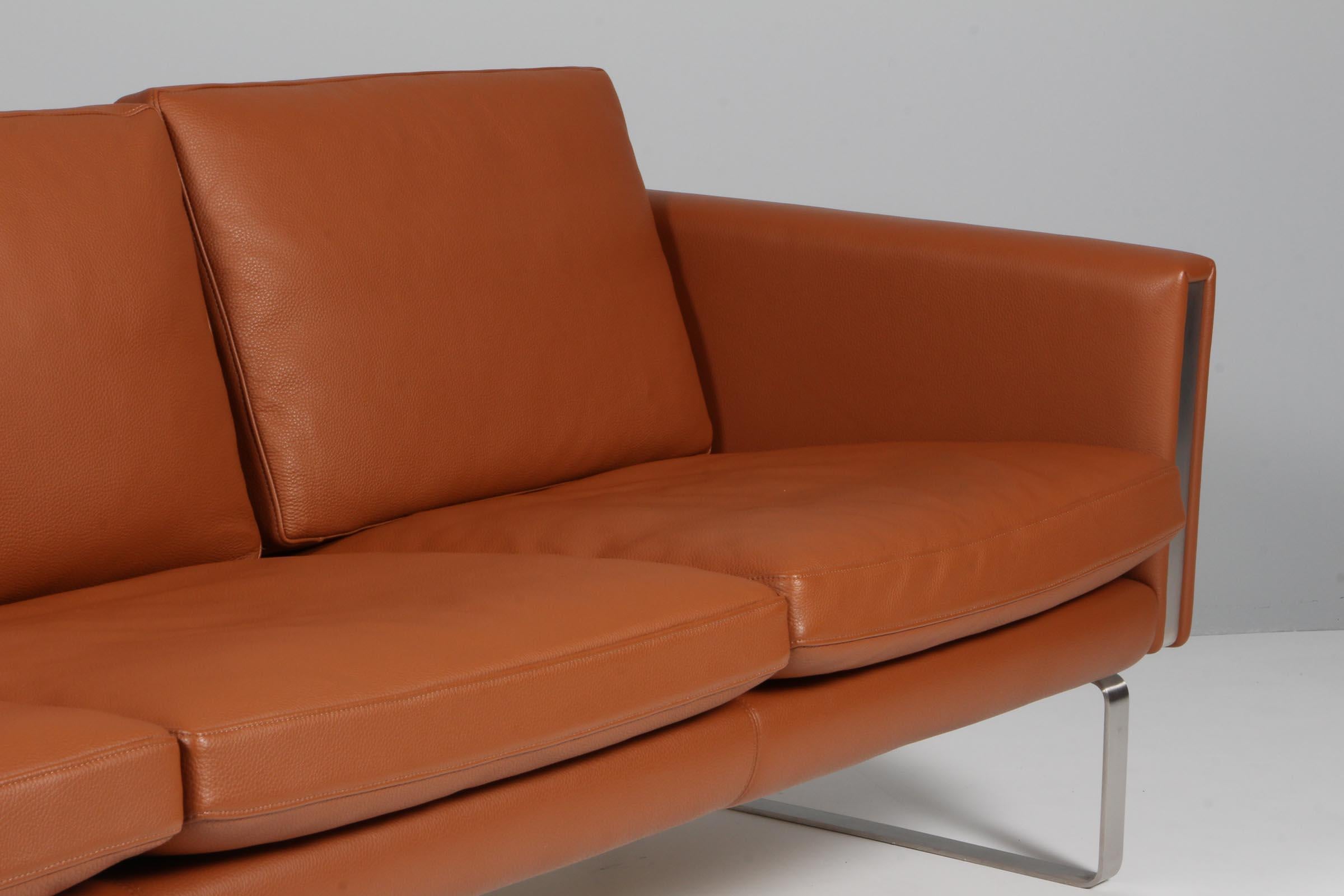 Late 20th Century Hans J. Wegner CH103, Three Seat Leather Sofa